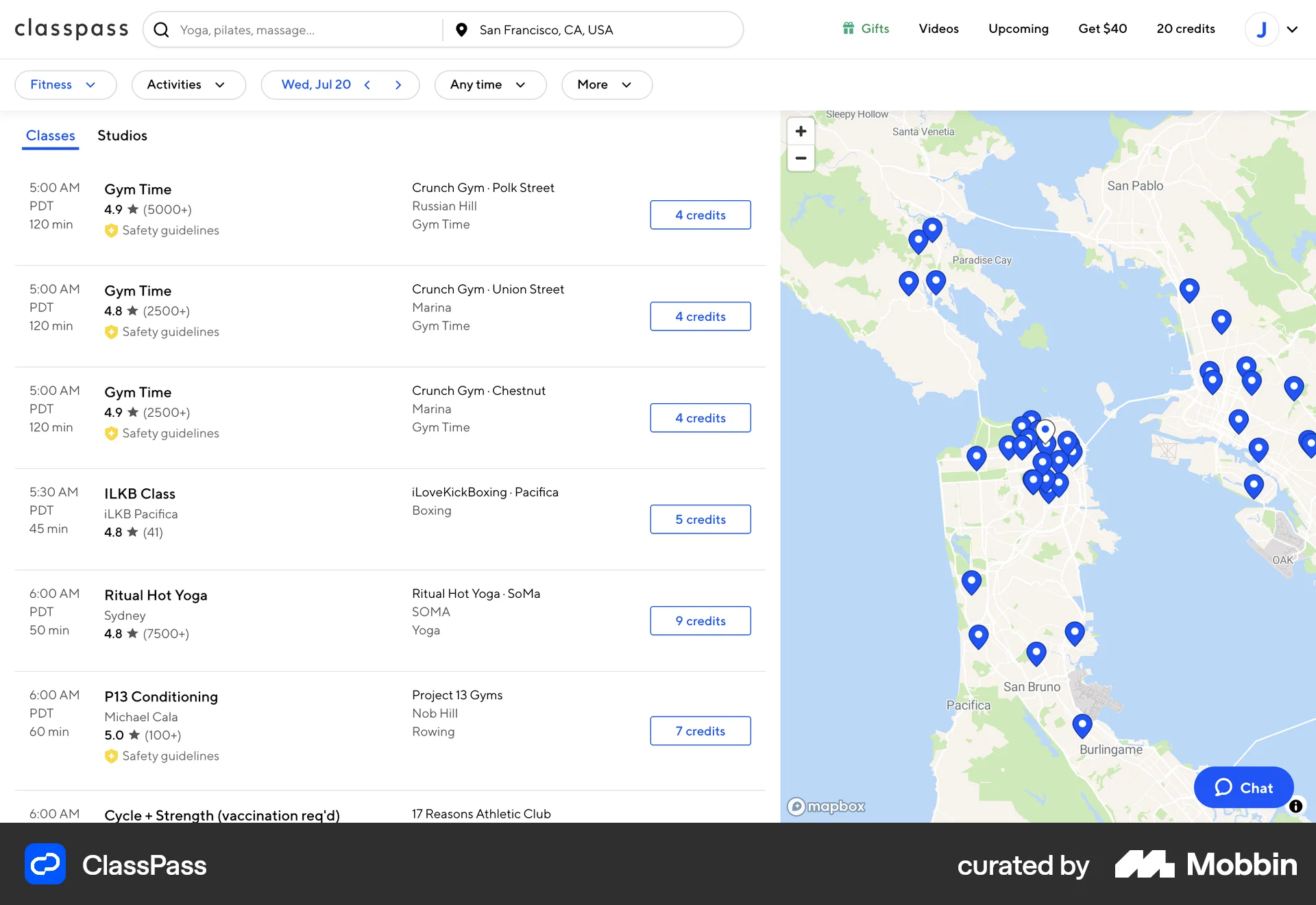 ClassPass Web screen containing Map Pin UI element