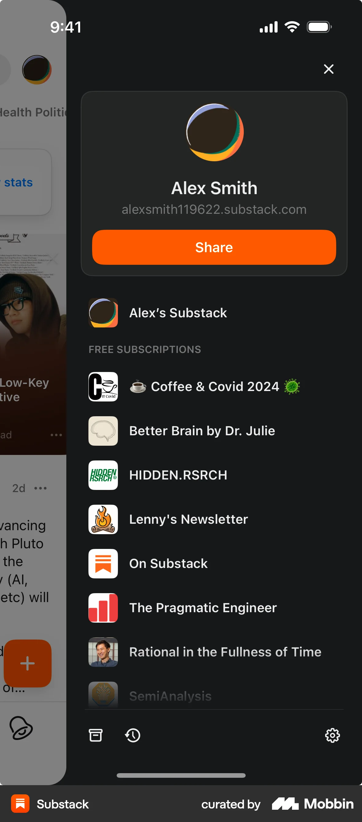Substack Sharing Icon Substack iOS User Profile Modal | Mobbin