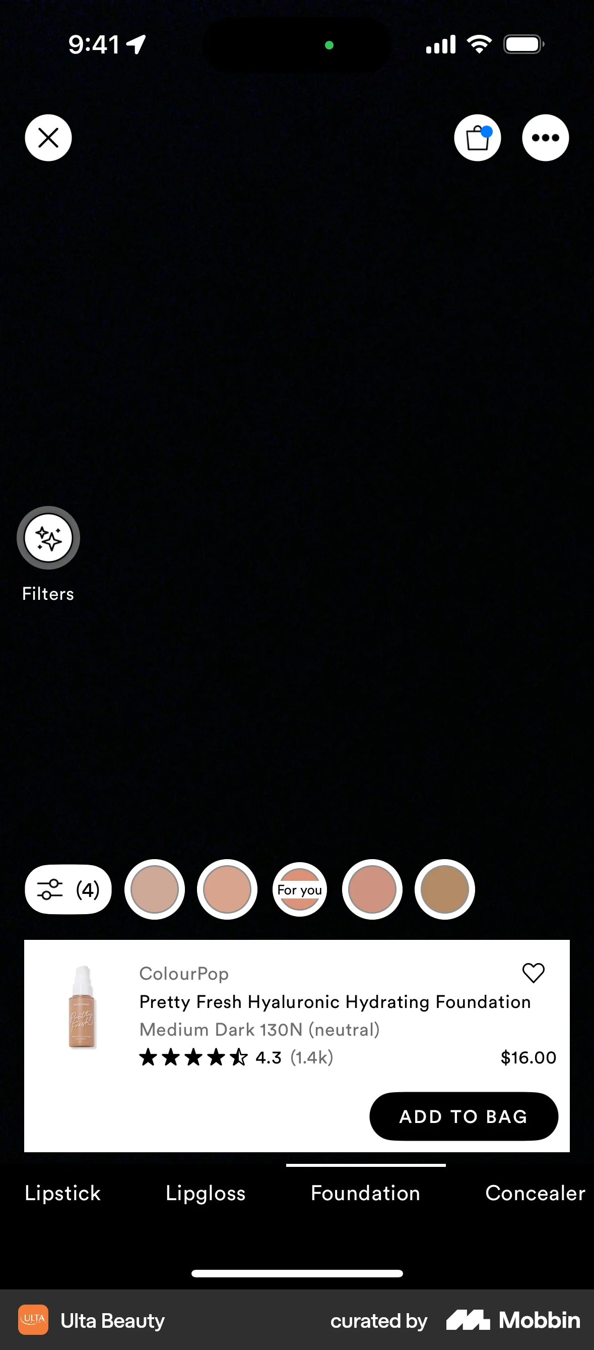 Ulta Beauty iOS Filters & Stickers screen