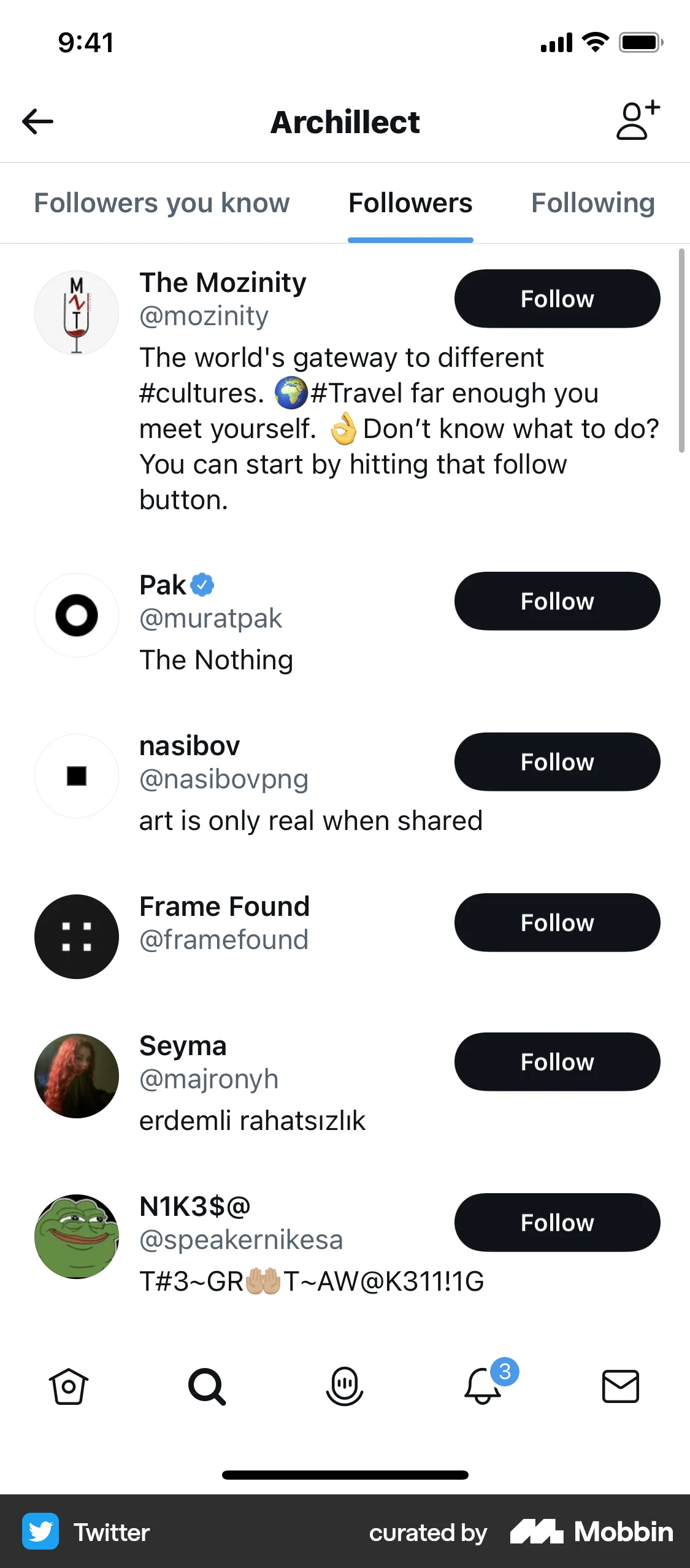 X iOS Followers & Following screen