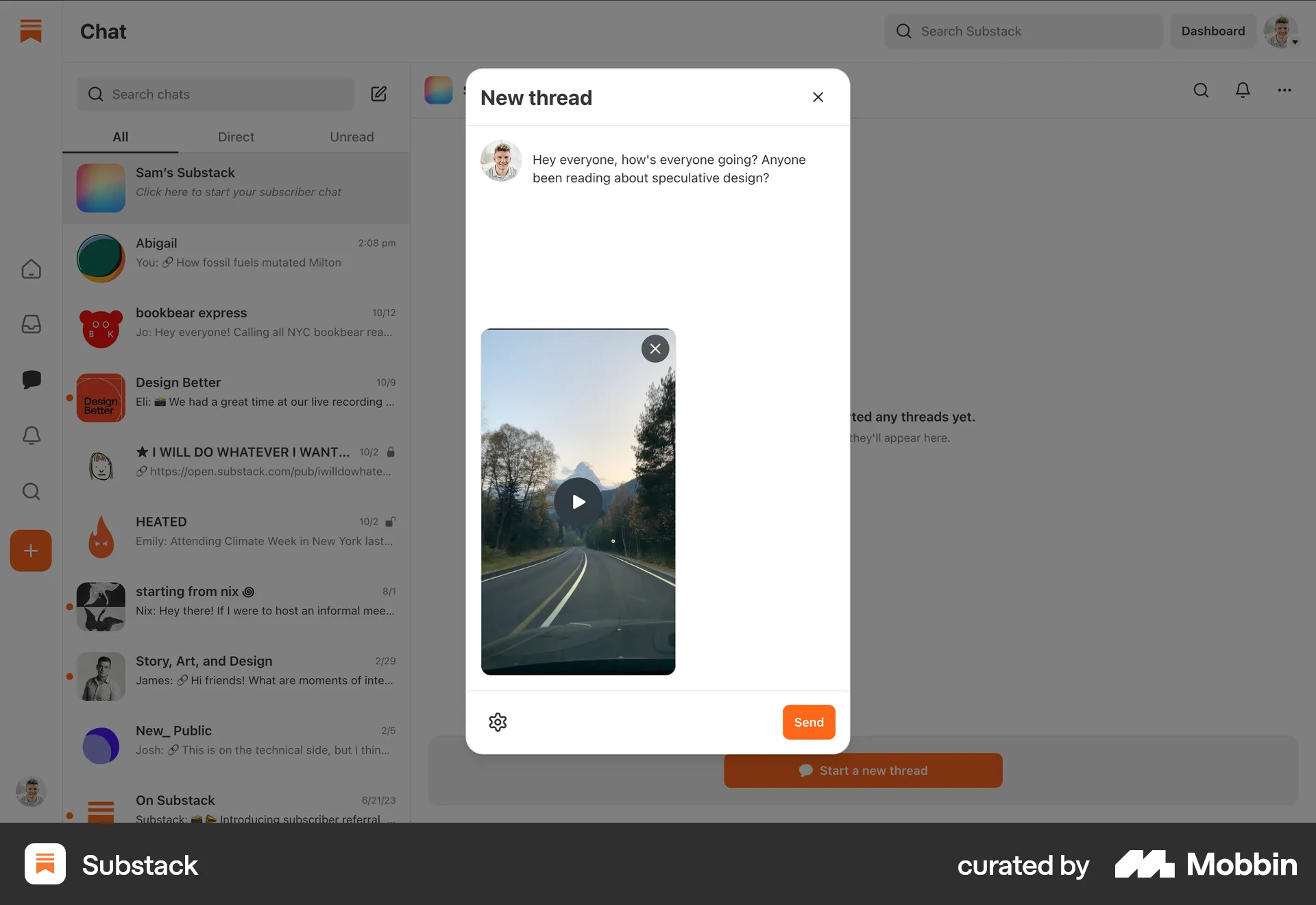 Substack Web Emails & Messages screen