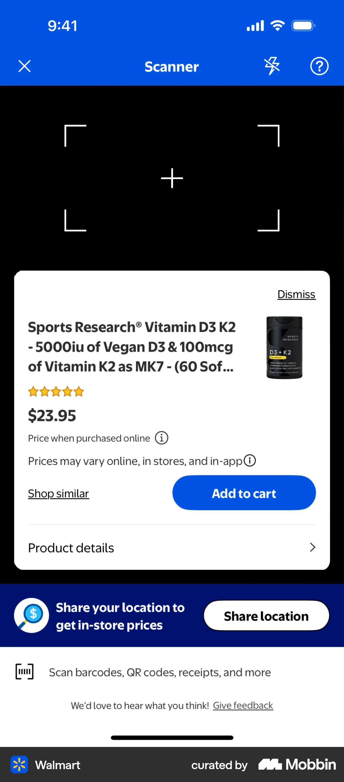 Walmart iOS screen containing Banner UI element