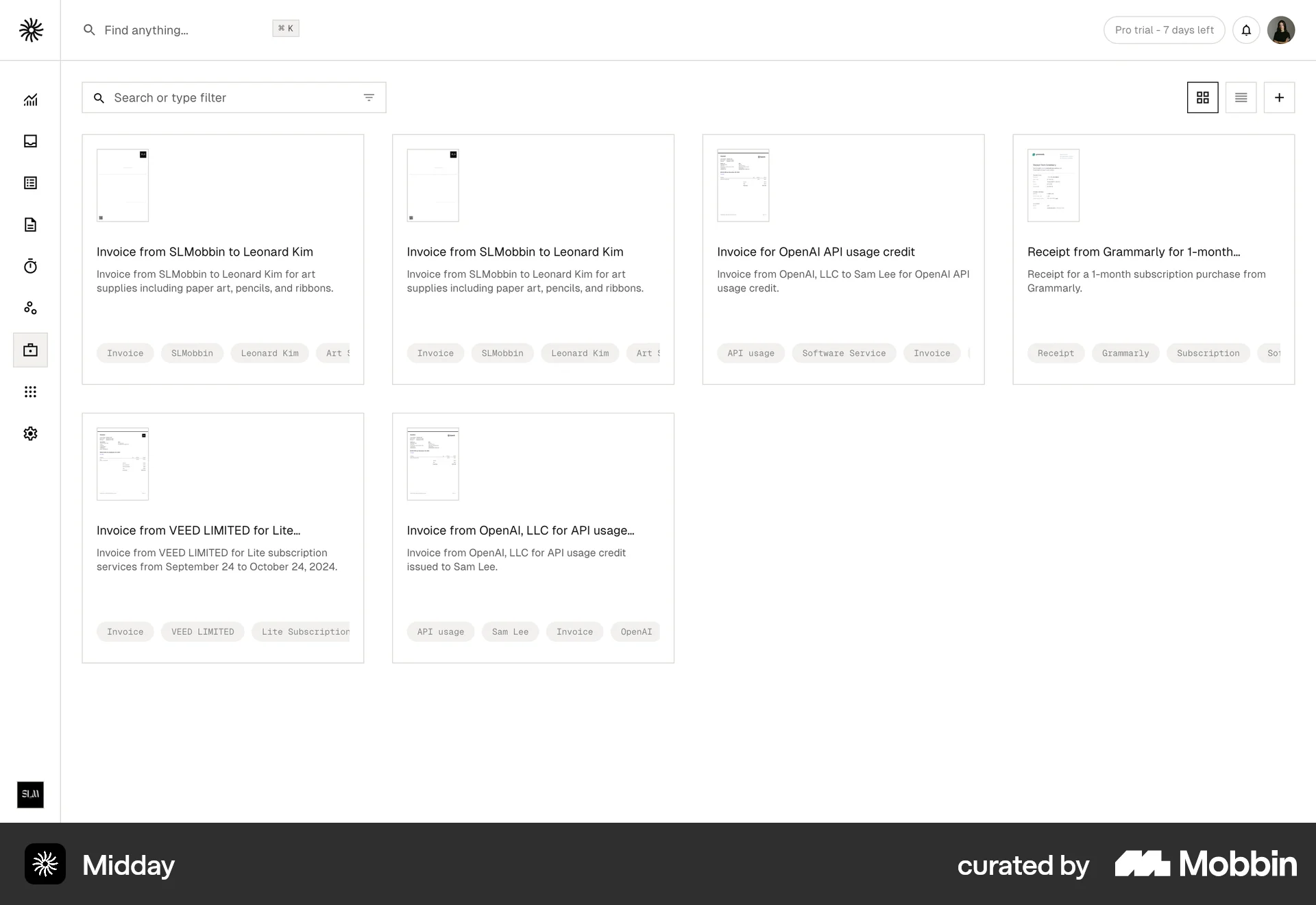 Midday Web screen containing Segmented Control UI element