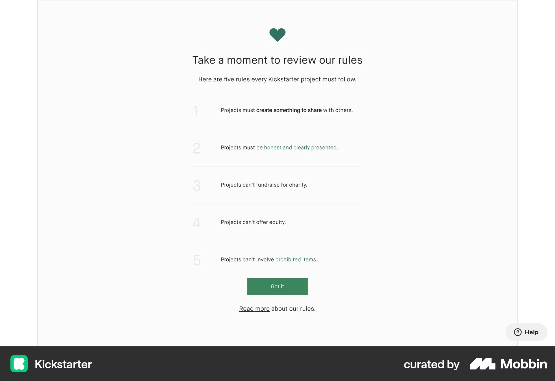 Kickstarter Web Other Content screen