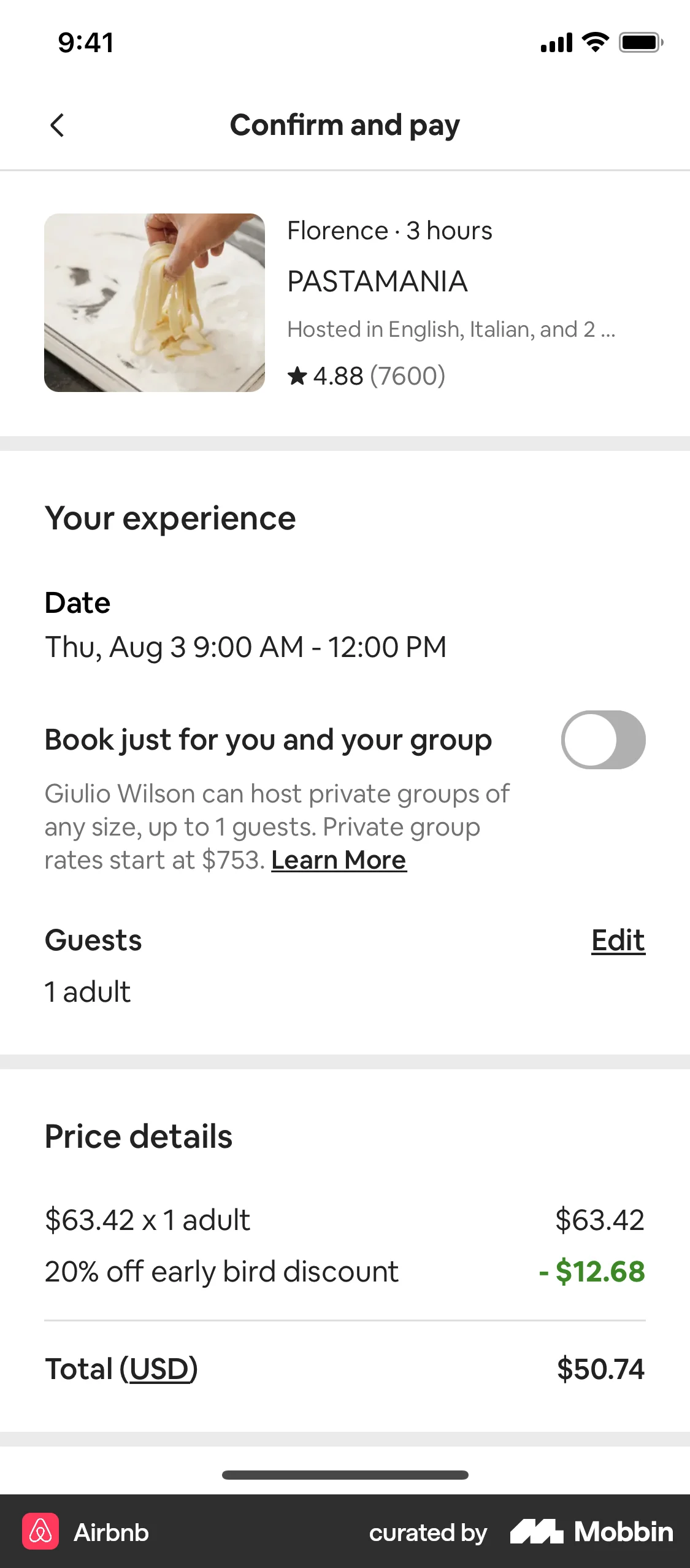 Airbnb iOS Checkout screen