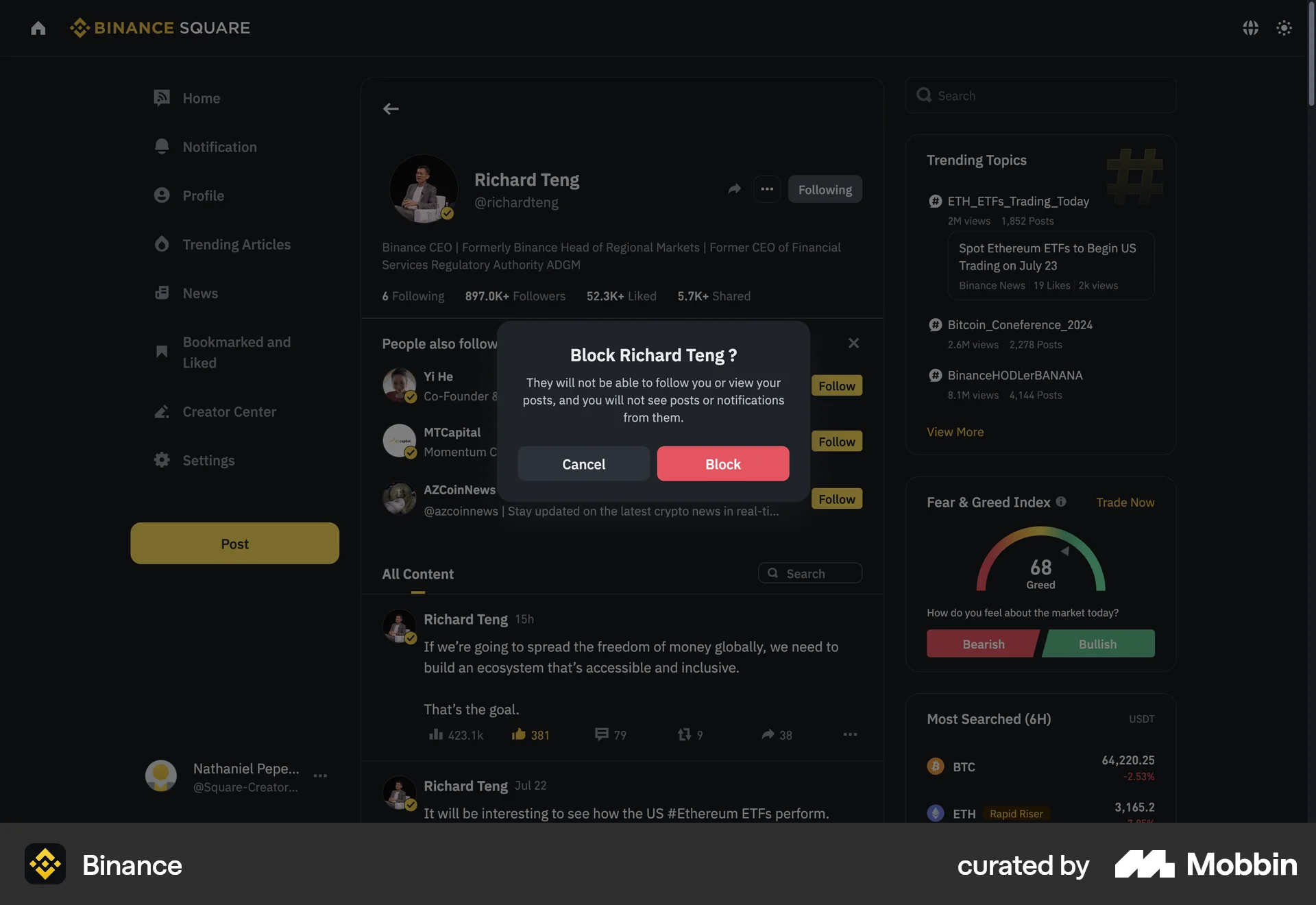 Binance Web Ban & Block screen