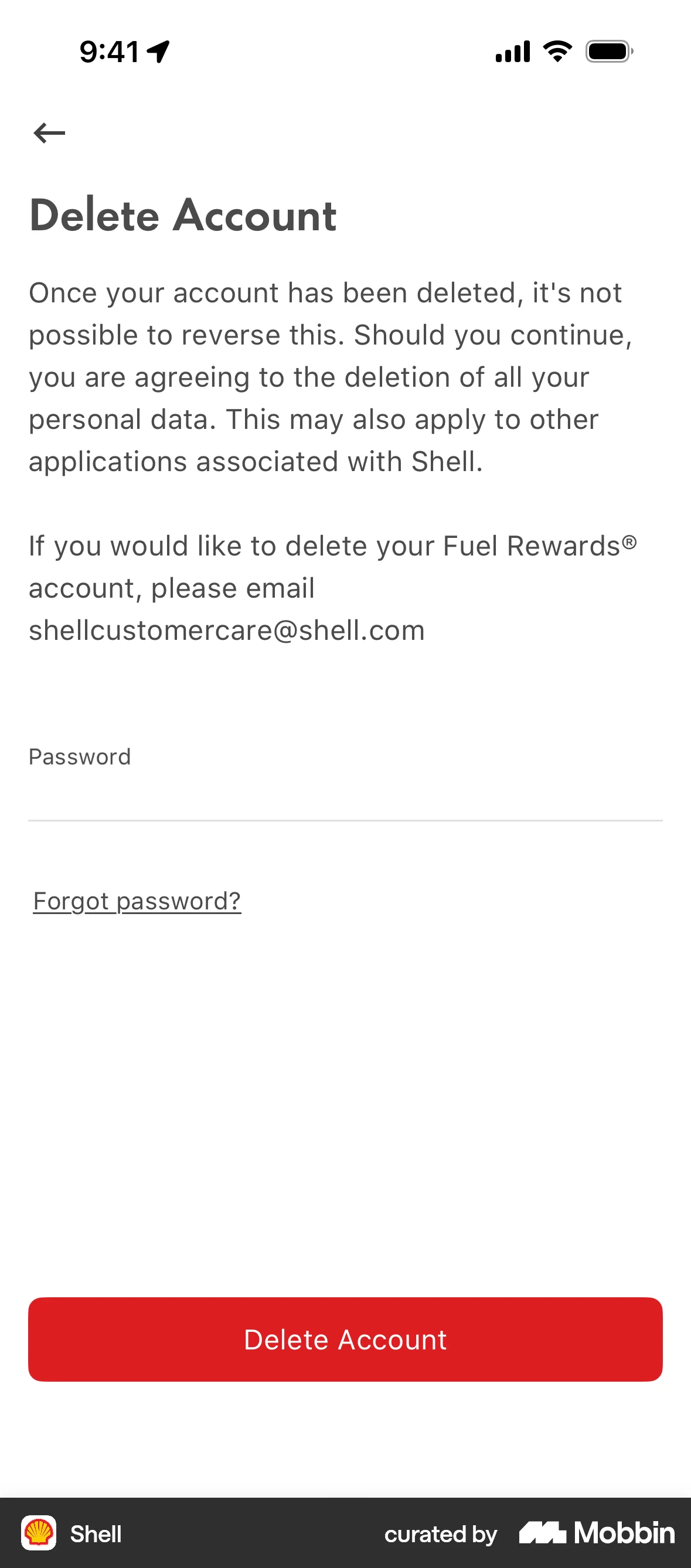Shell iOS Confirmation screen