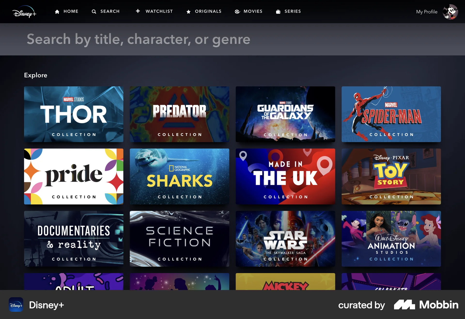 Disney+ Web Search screen