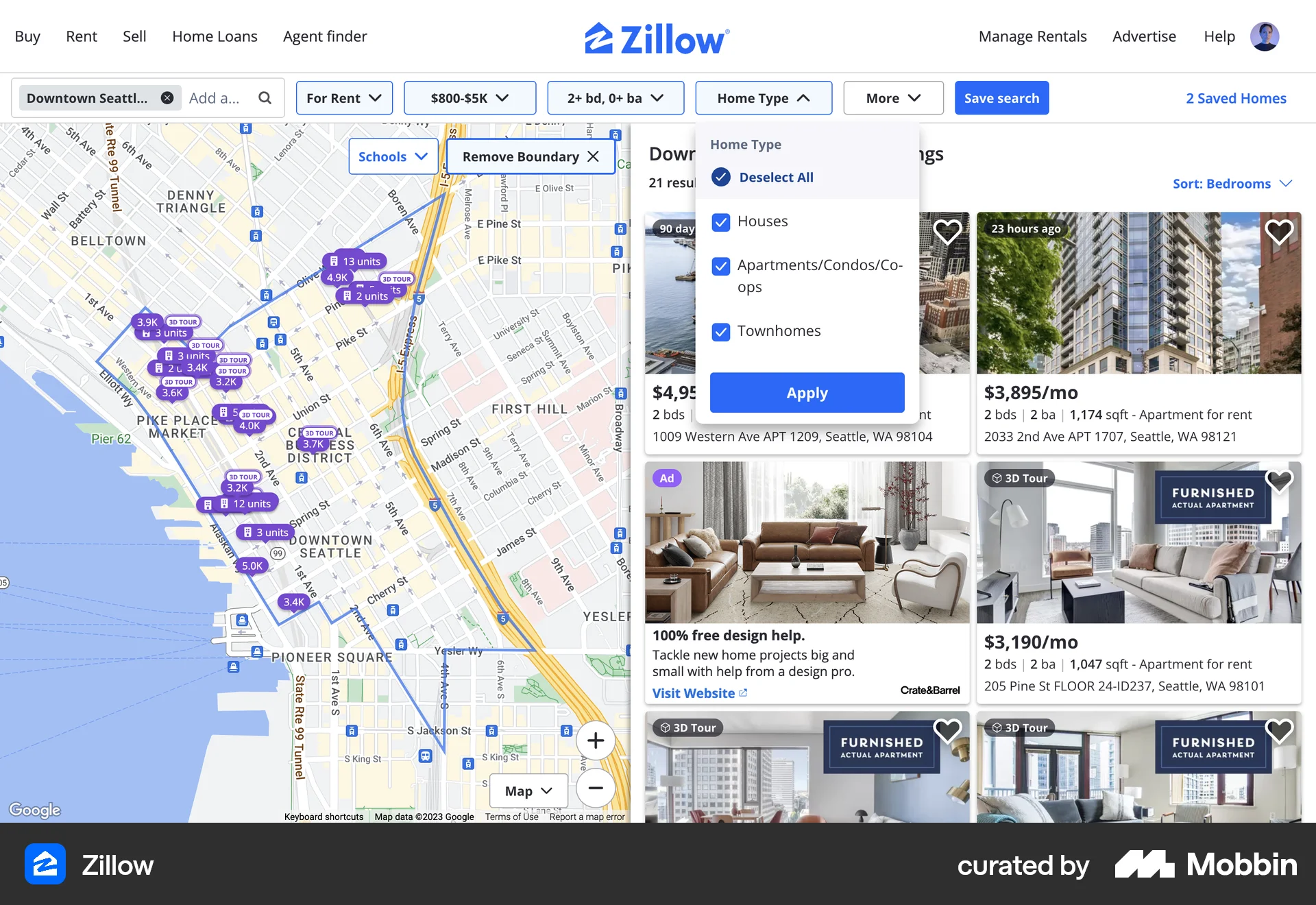 Zillow Web Real Estate App screen