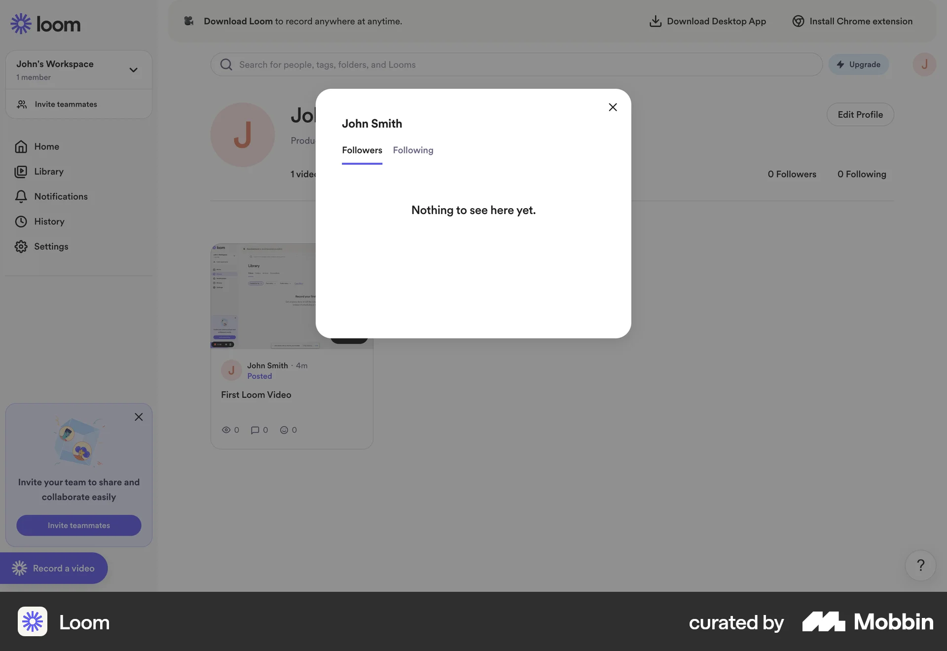 Loom Web Followers & Following screen