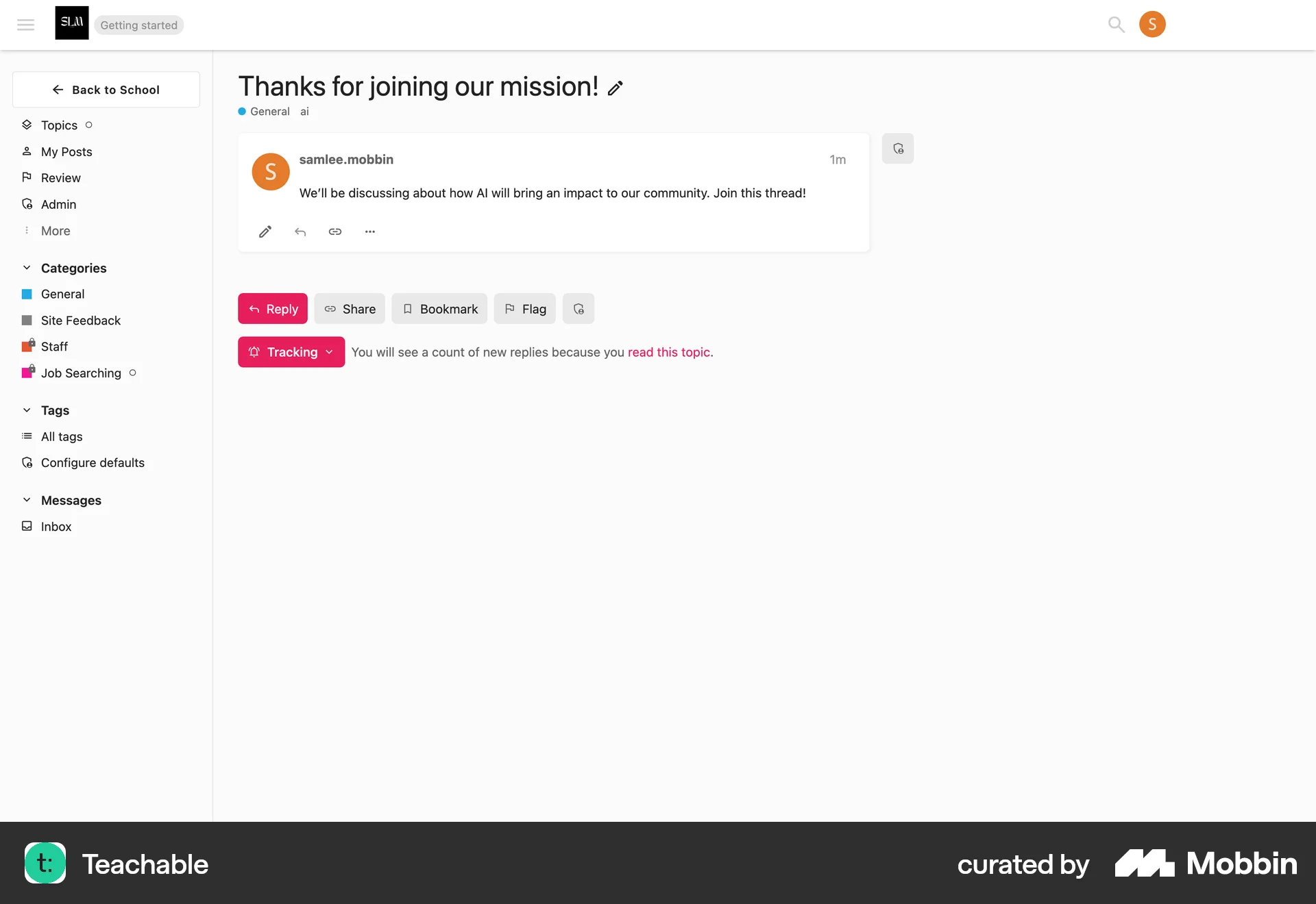 Teachable Web Post Detail screen