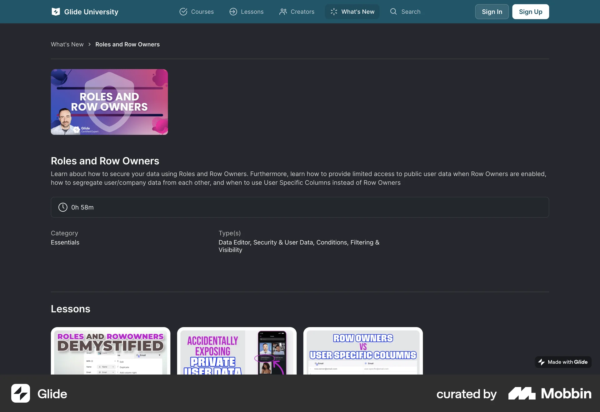 Glide Web Class & Lesson Detail screen