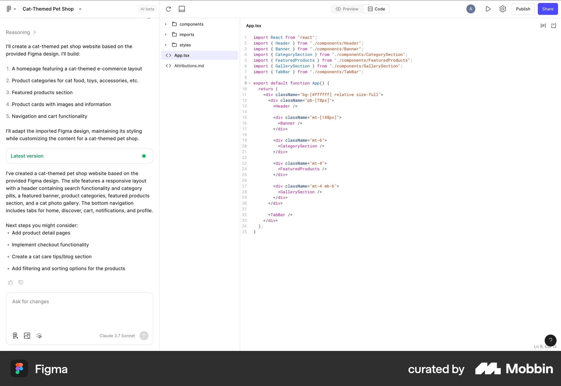Figma Web Code Editor screen