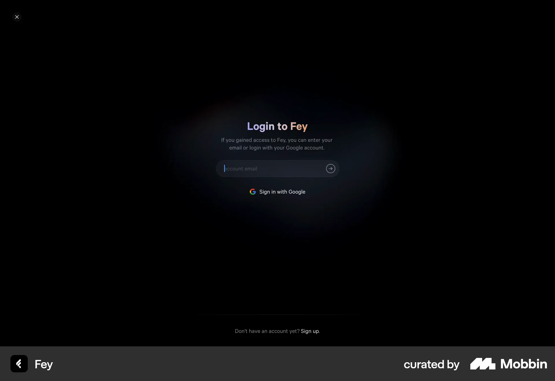 Fey Web Login screen