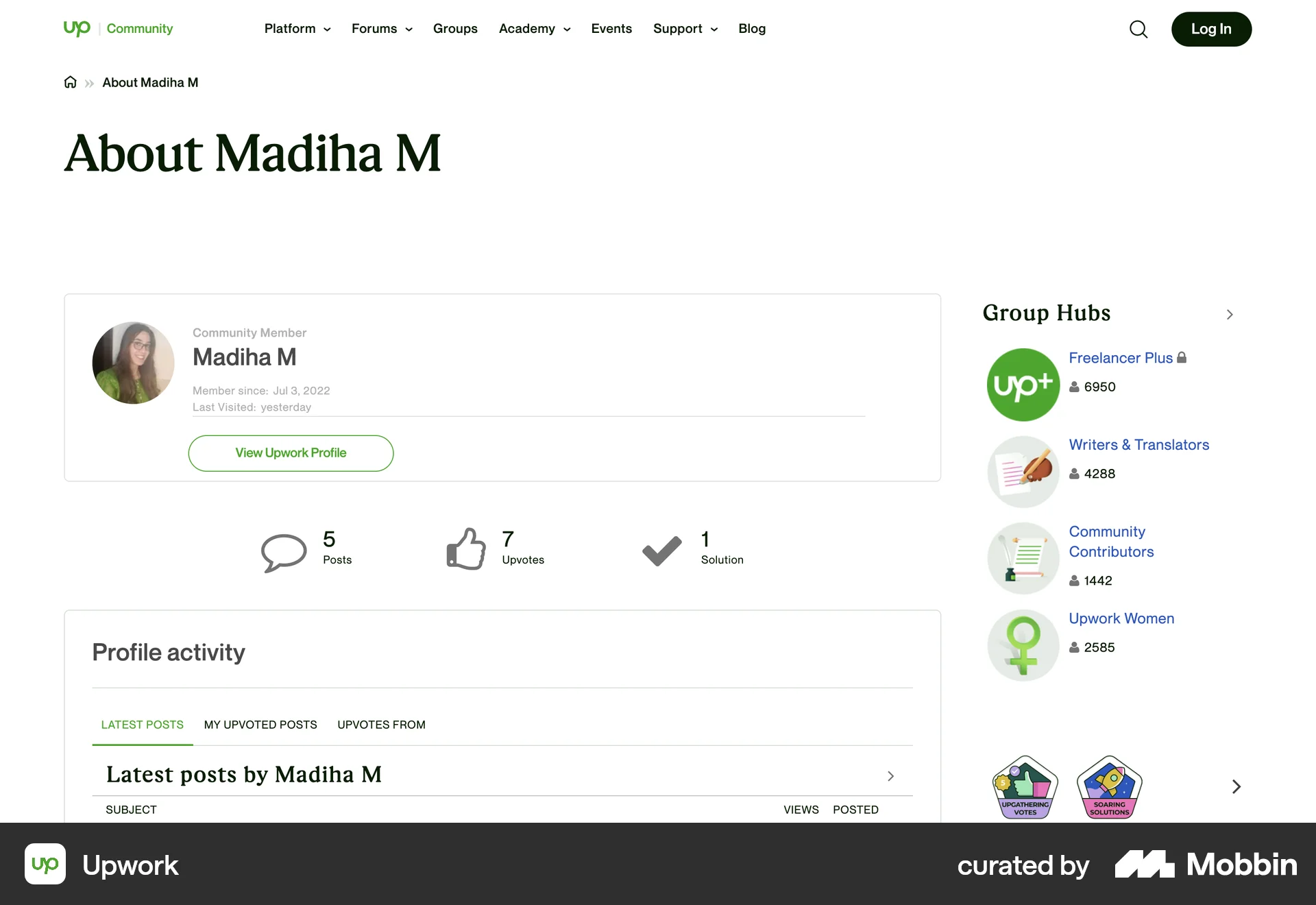 Upwork Web User / Group Profile screen