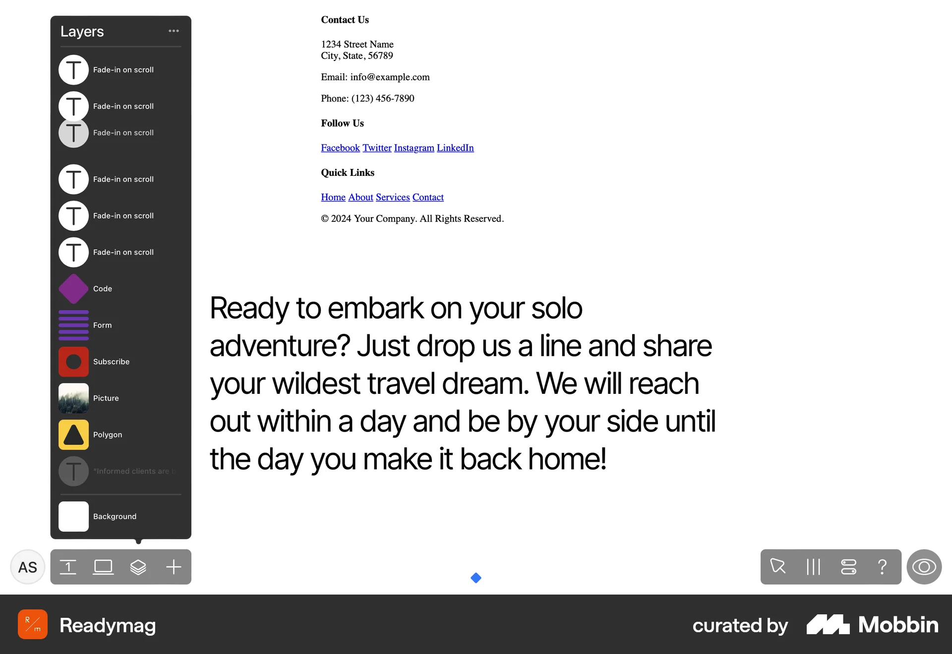 Readymag Web Reorder screen