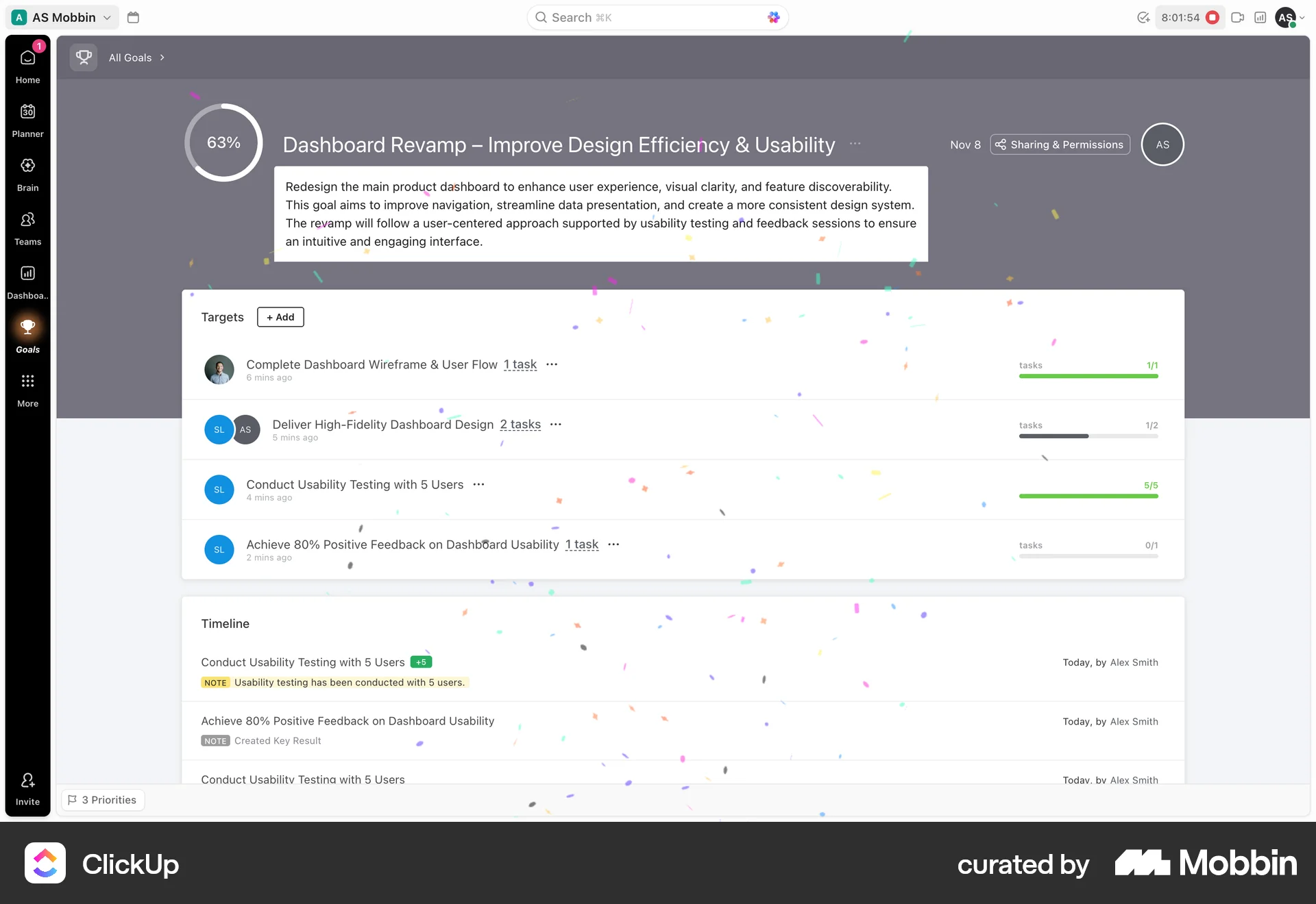 ClickUp Completing a target screen