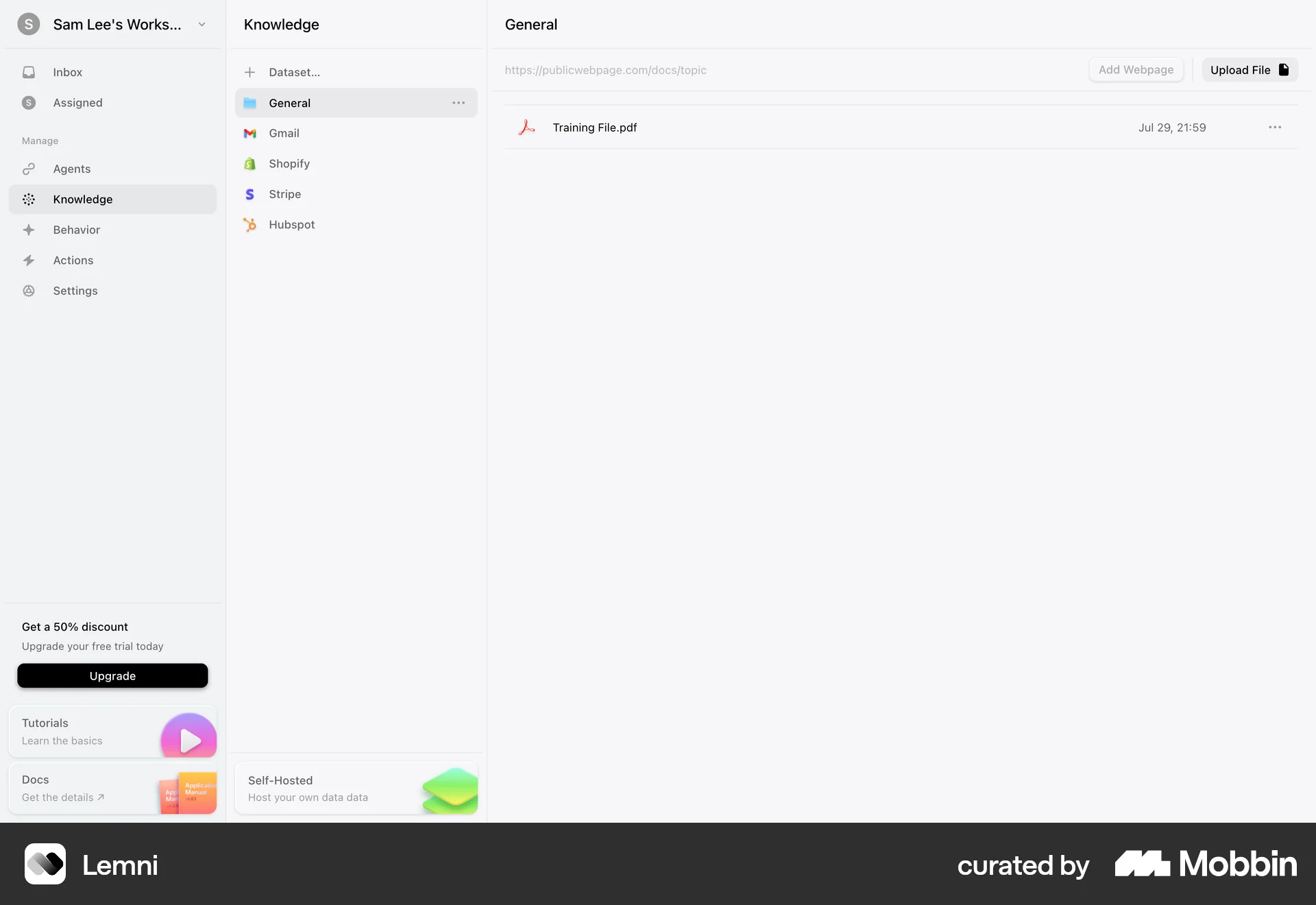Lemni Web screen containing Tab UI element
