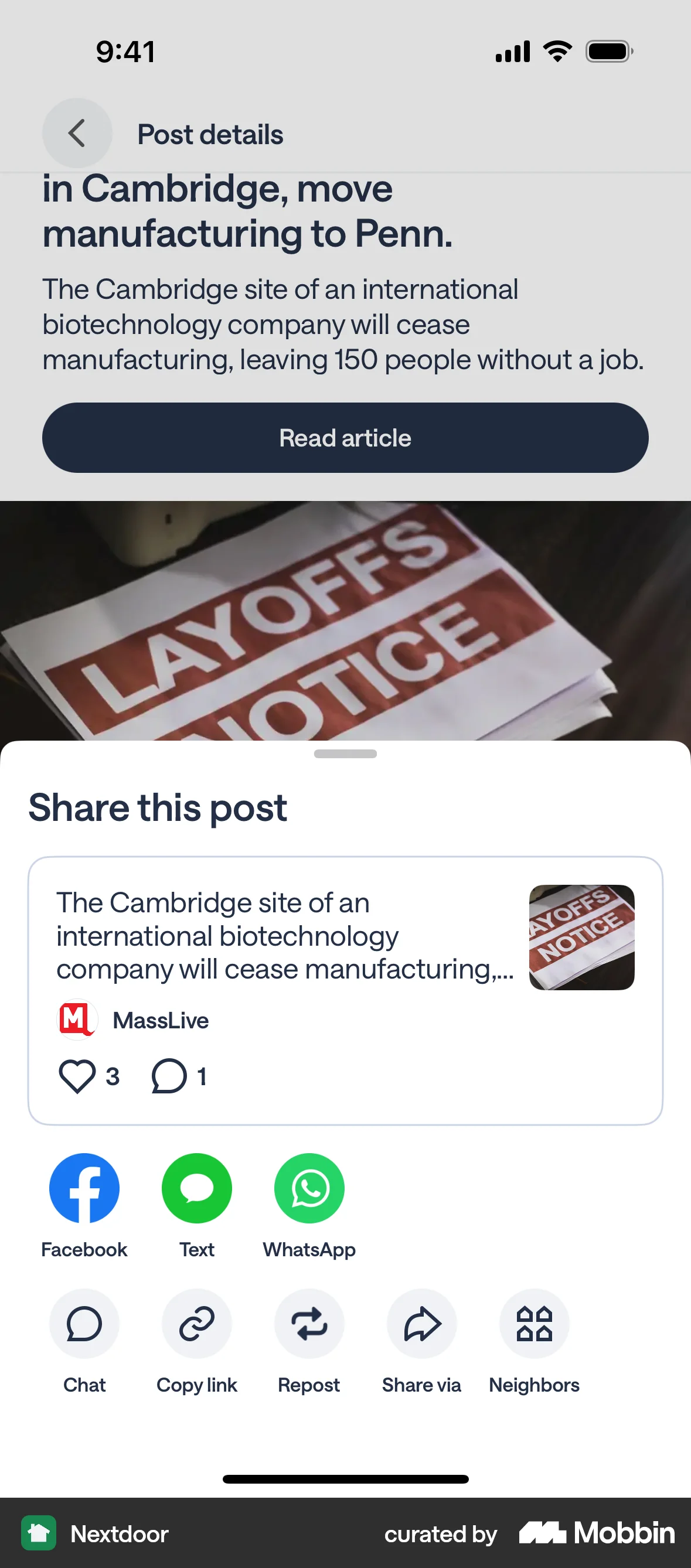 Nextdoor iOS Share screen