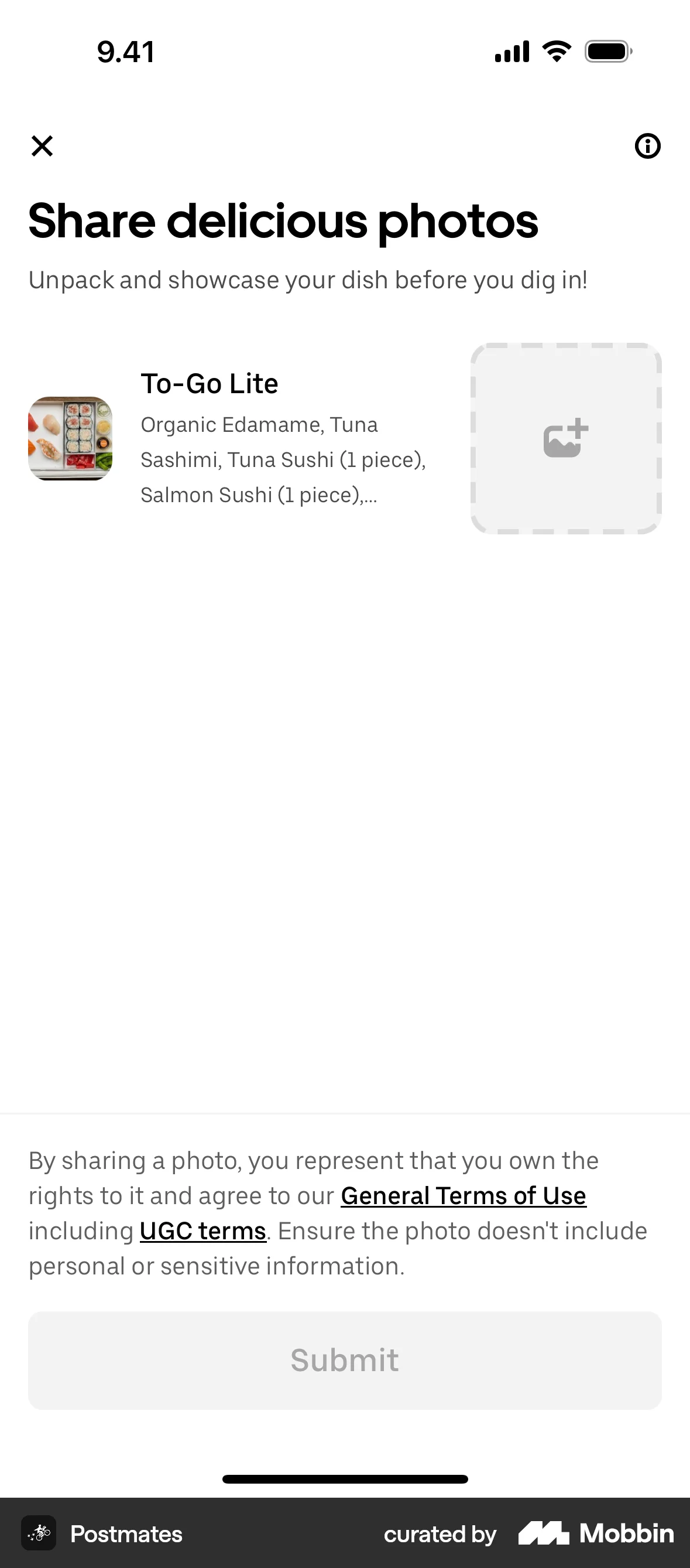 Postmates iOS Upload & Download screen