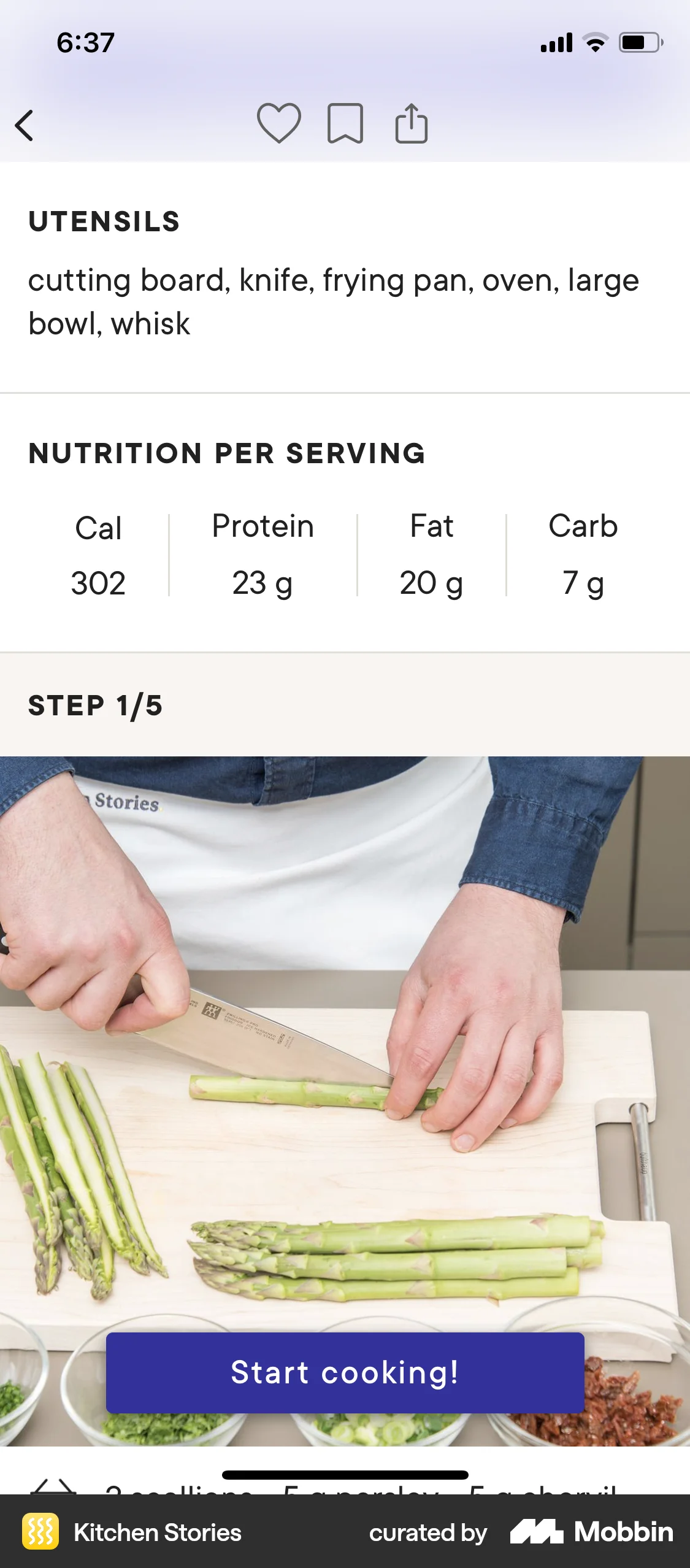 Kitchen Stories iOS Recipe Detail screen