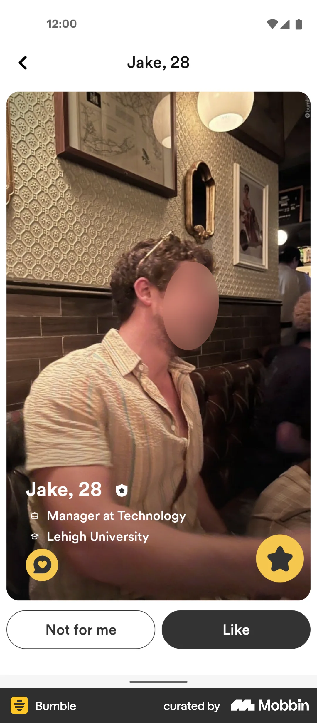 Bumble Android User / Group Profile screen