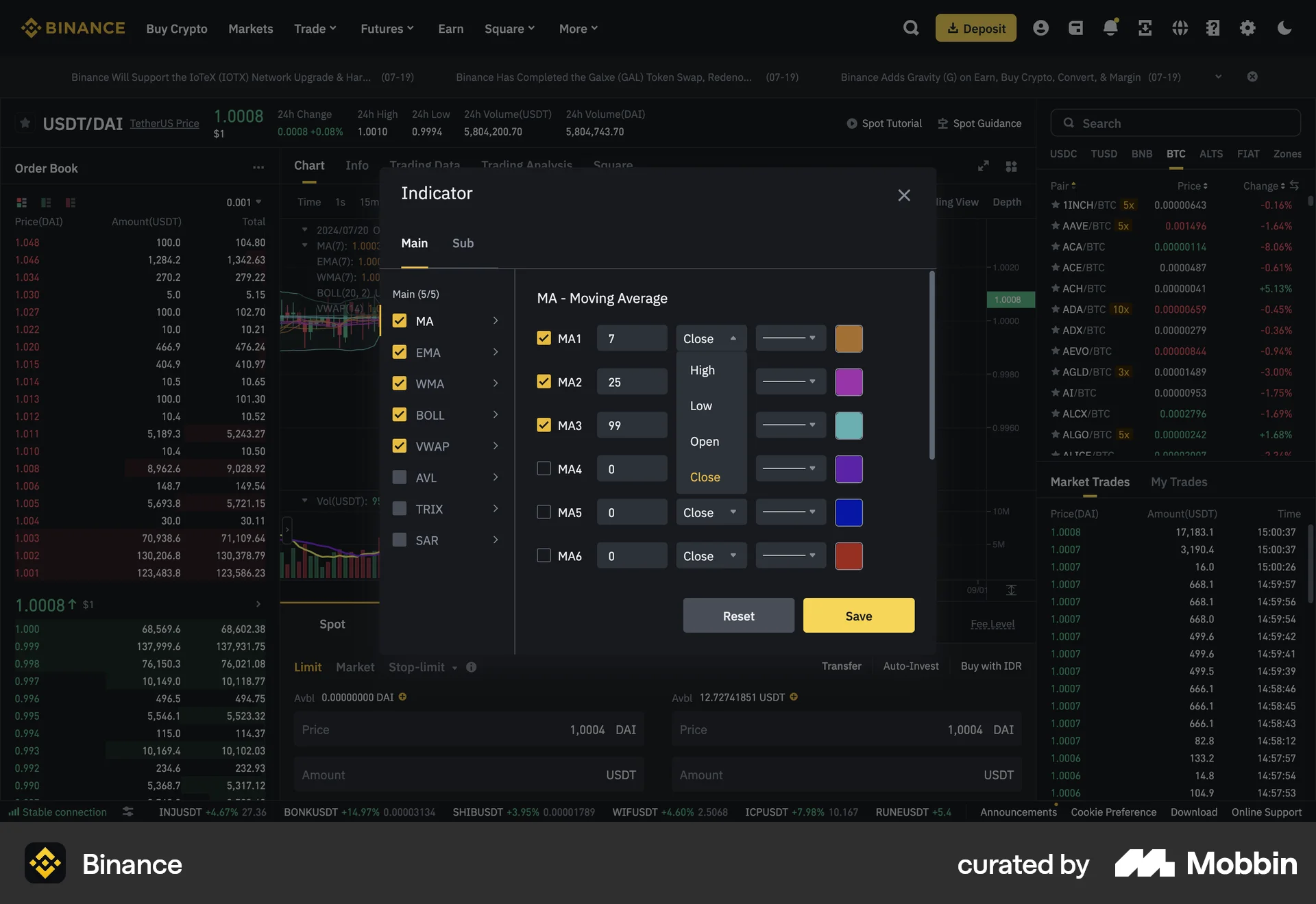 Binance Web screen containing Select UI element