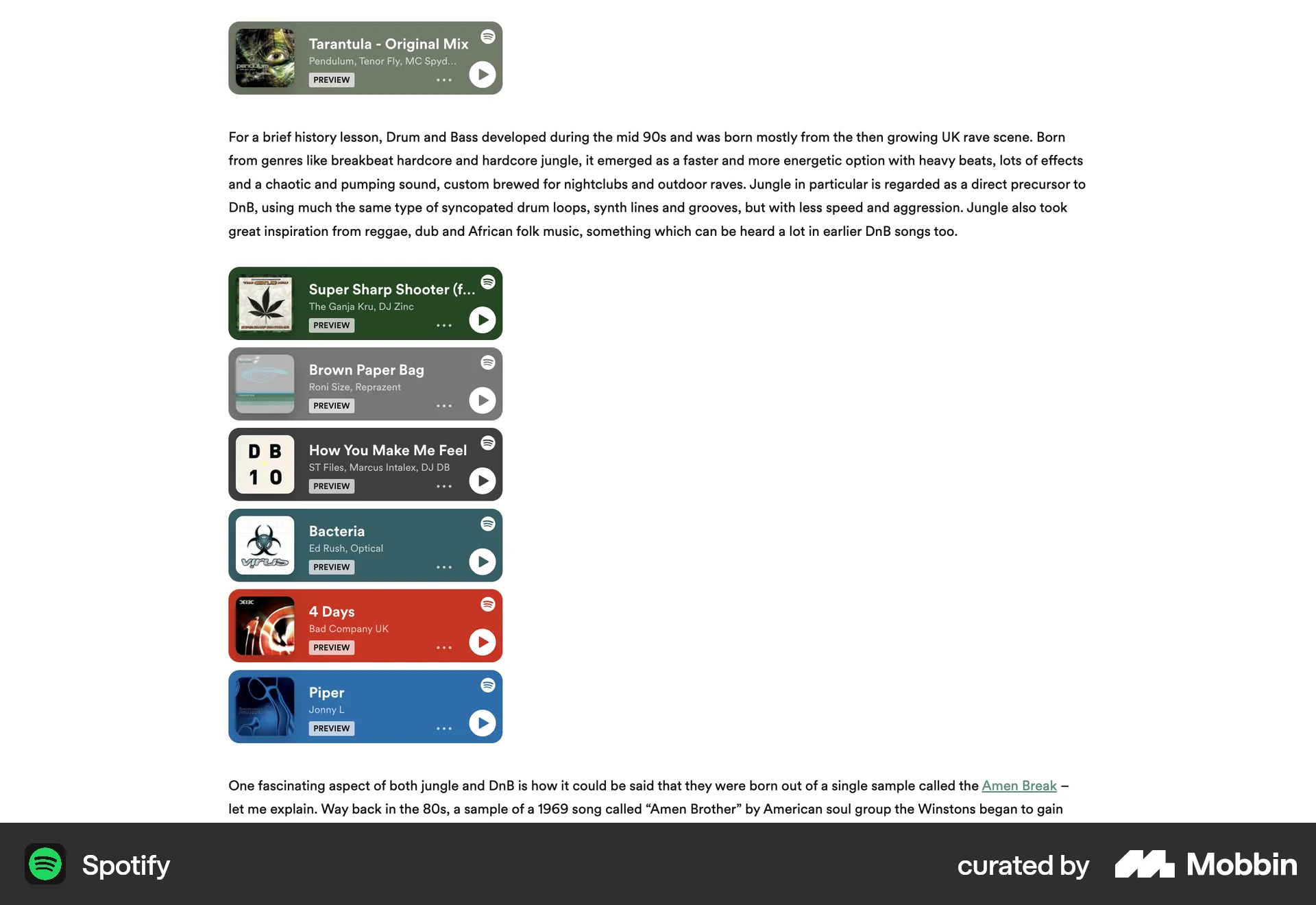 Spotify Web Post Detail screen
