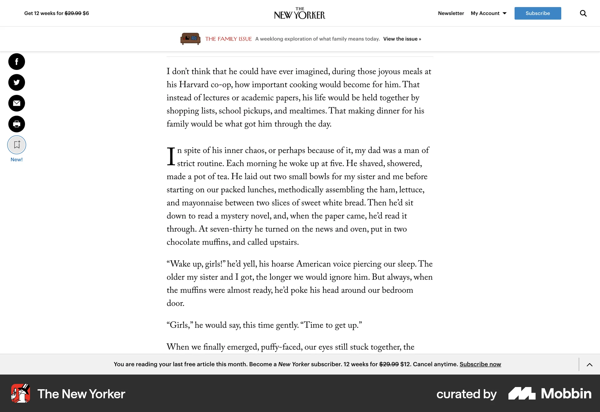 The New Yorker Web Article Detail screen