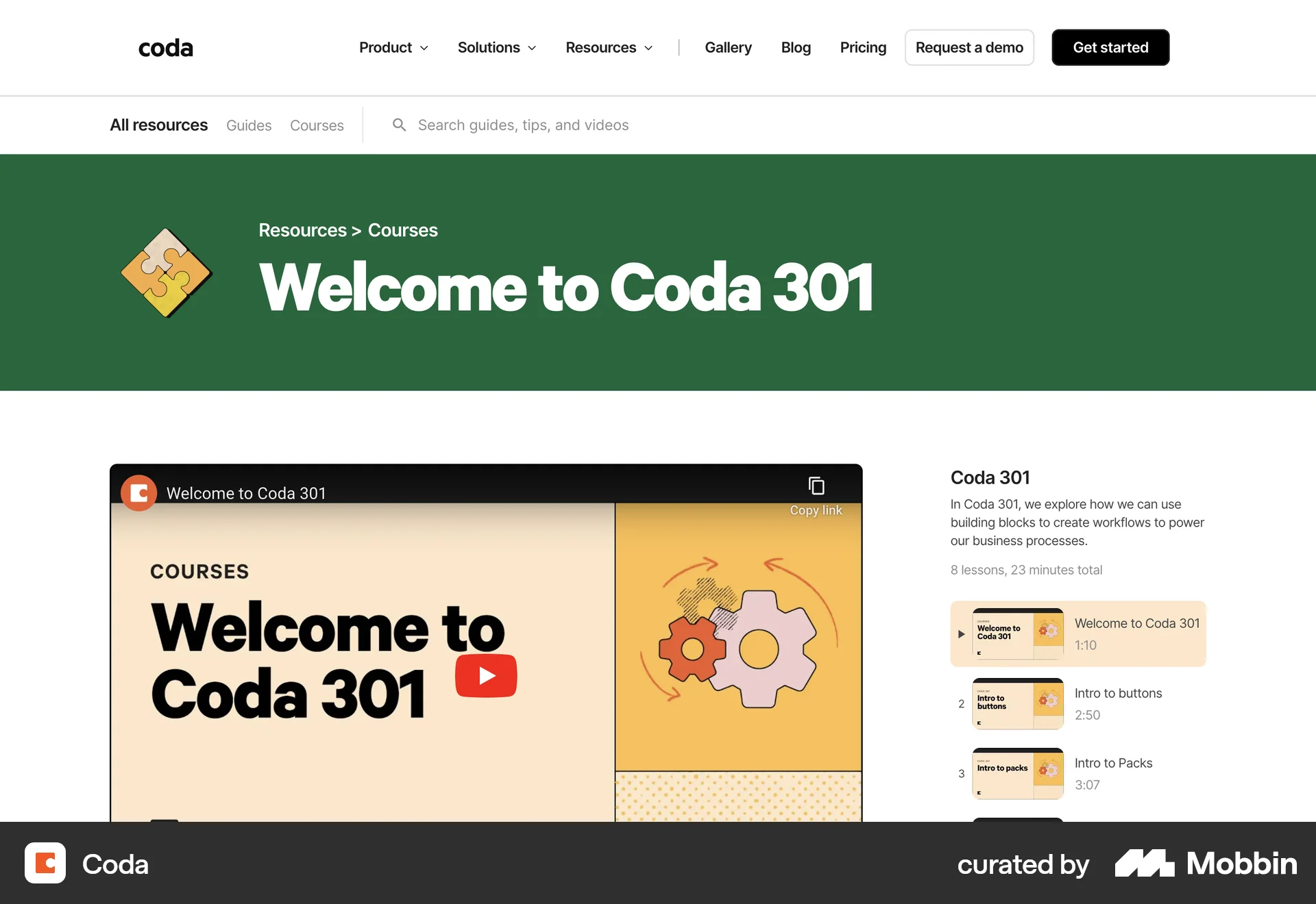 Coda Web Class & Lesson Detail screen