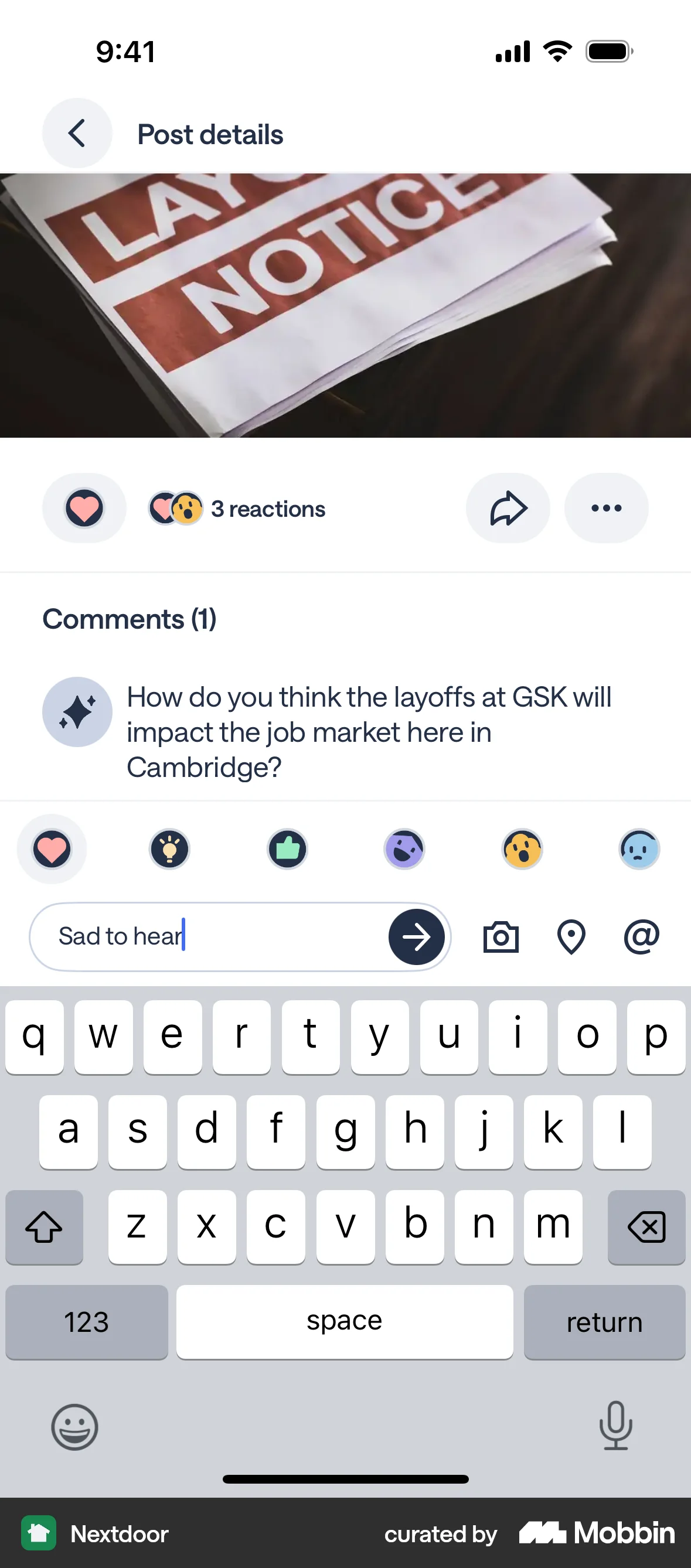 Nextdoor iOS Comments screen