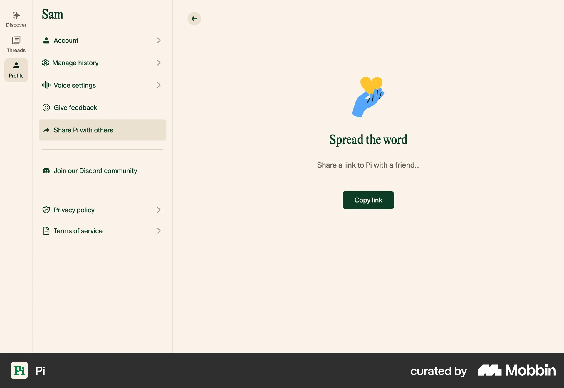 Pi Web Invite & Refer Friends screen