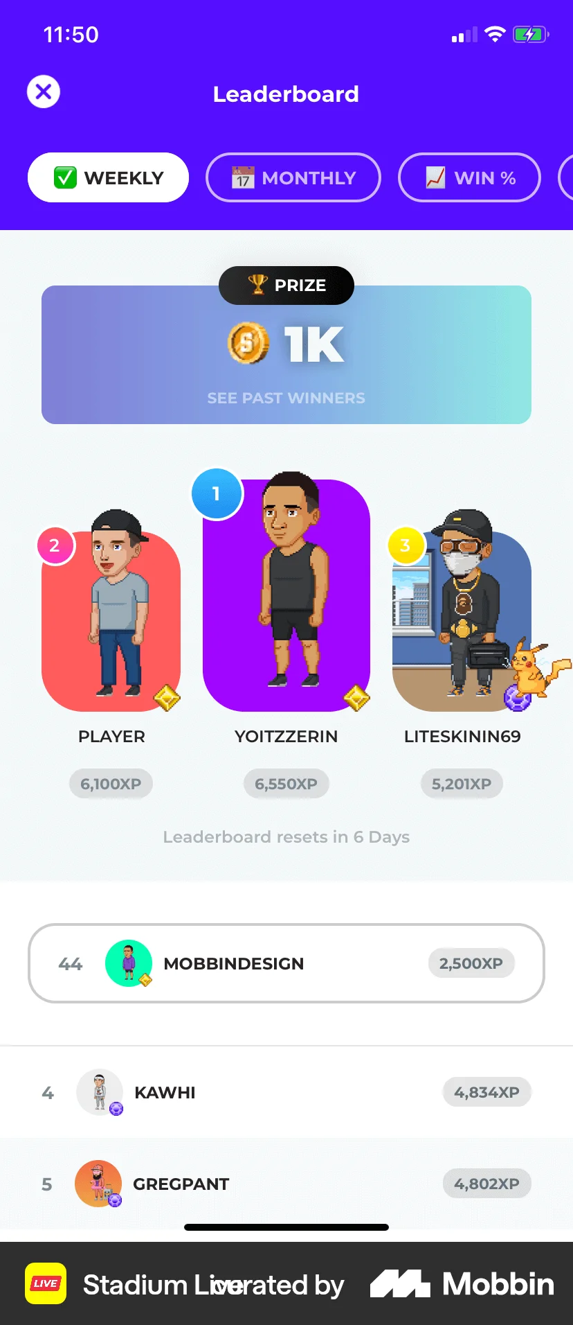 Stadium Live iOS Leaderboard screen