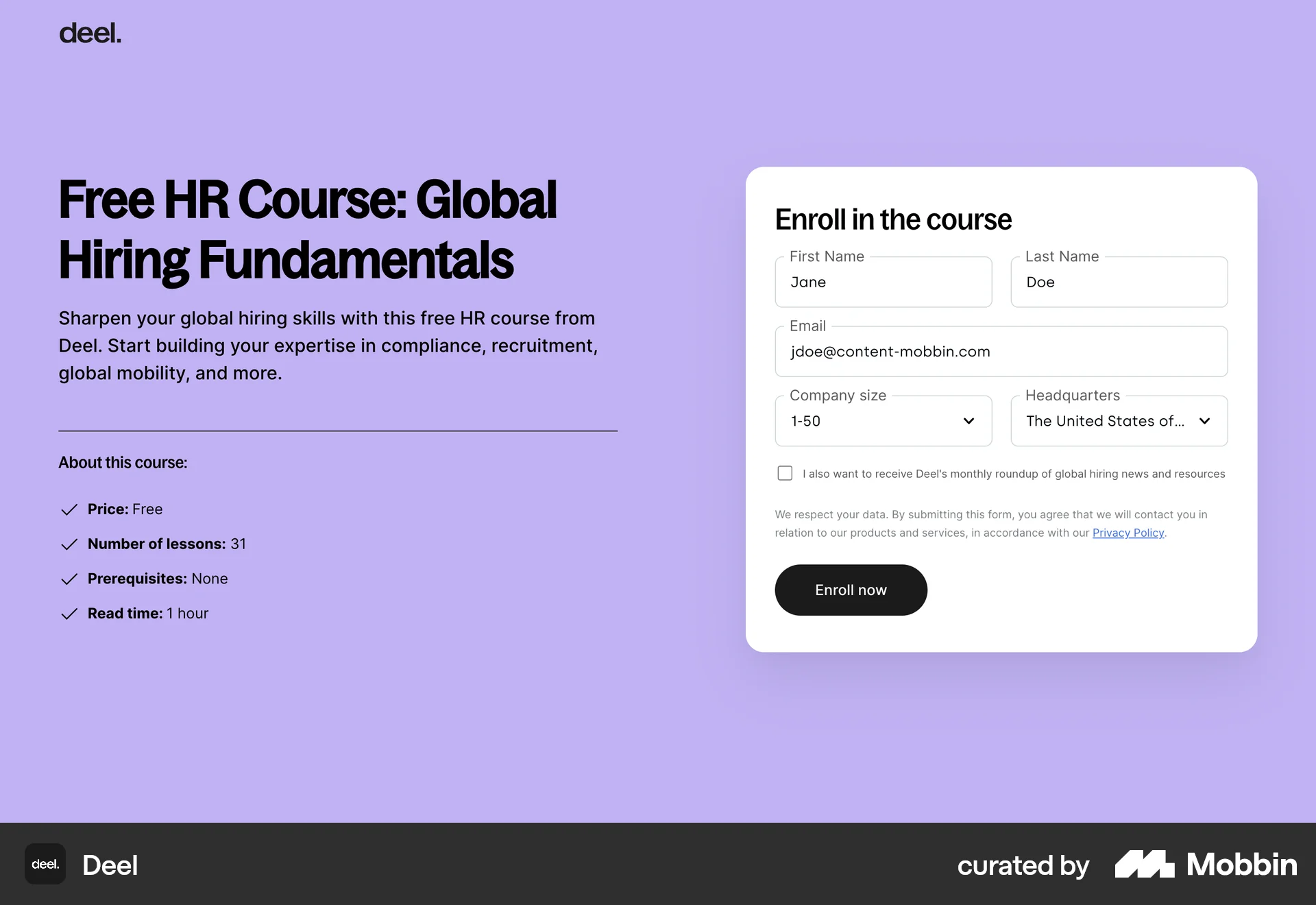 Deel Web Follow & Subscribe screen