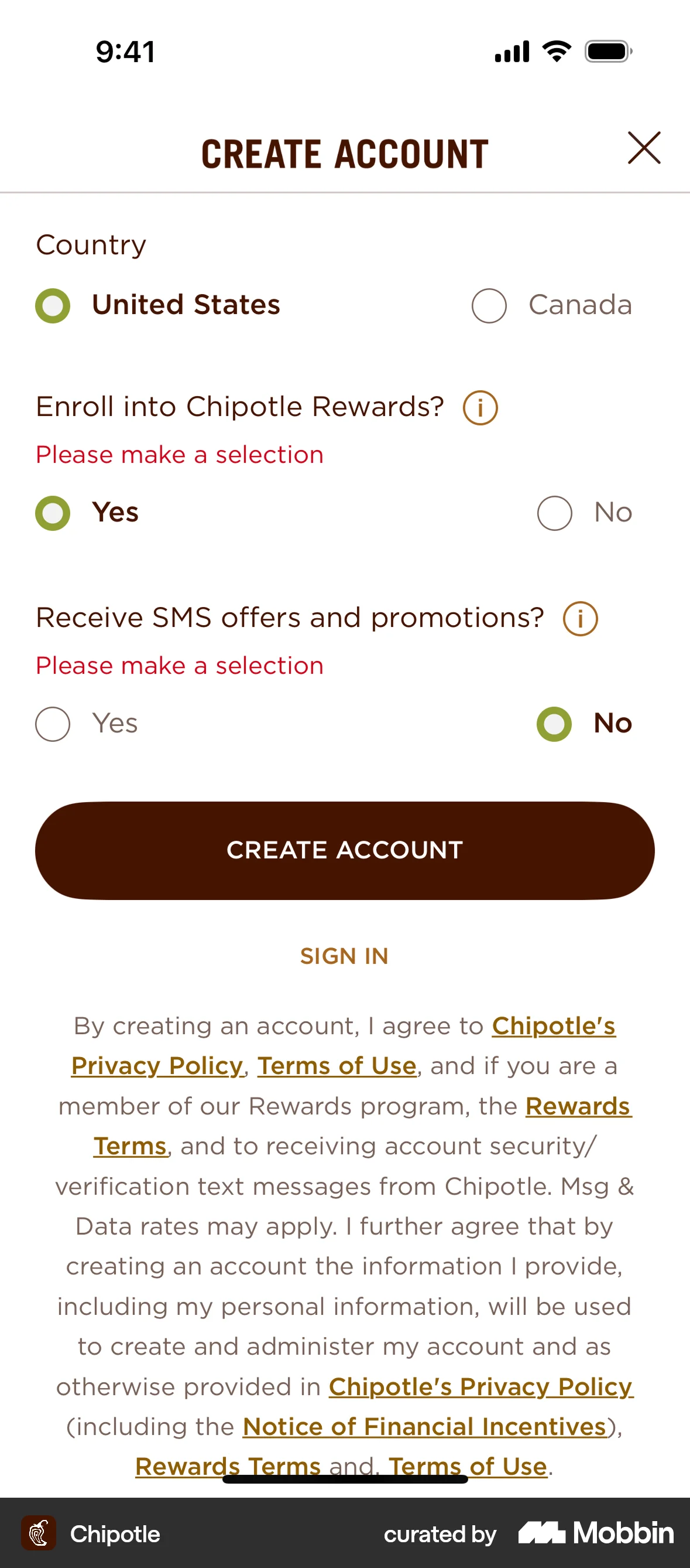 Chipotle iOS Error screen