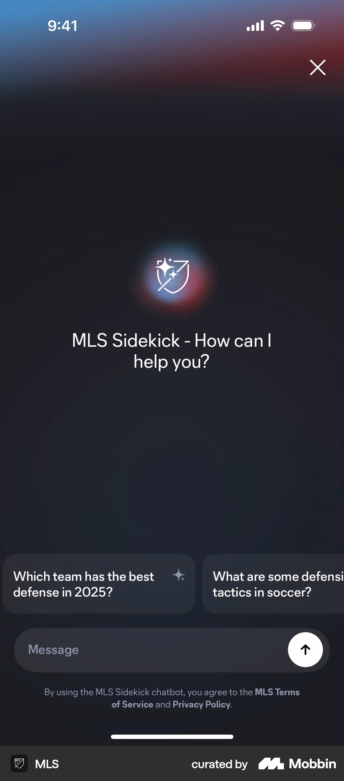 MLS iOS Chat Bot screen