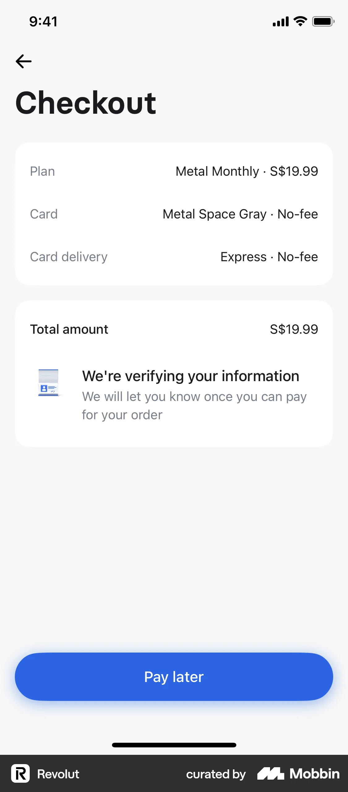 Revolut iOS Checkout screen