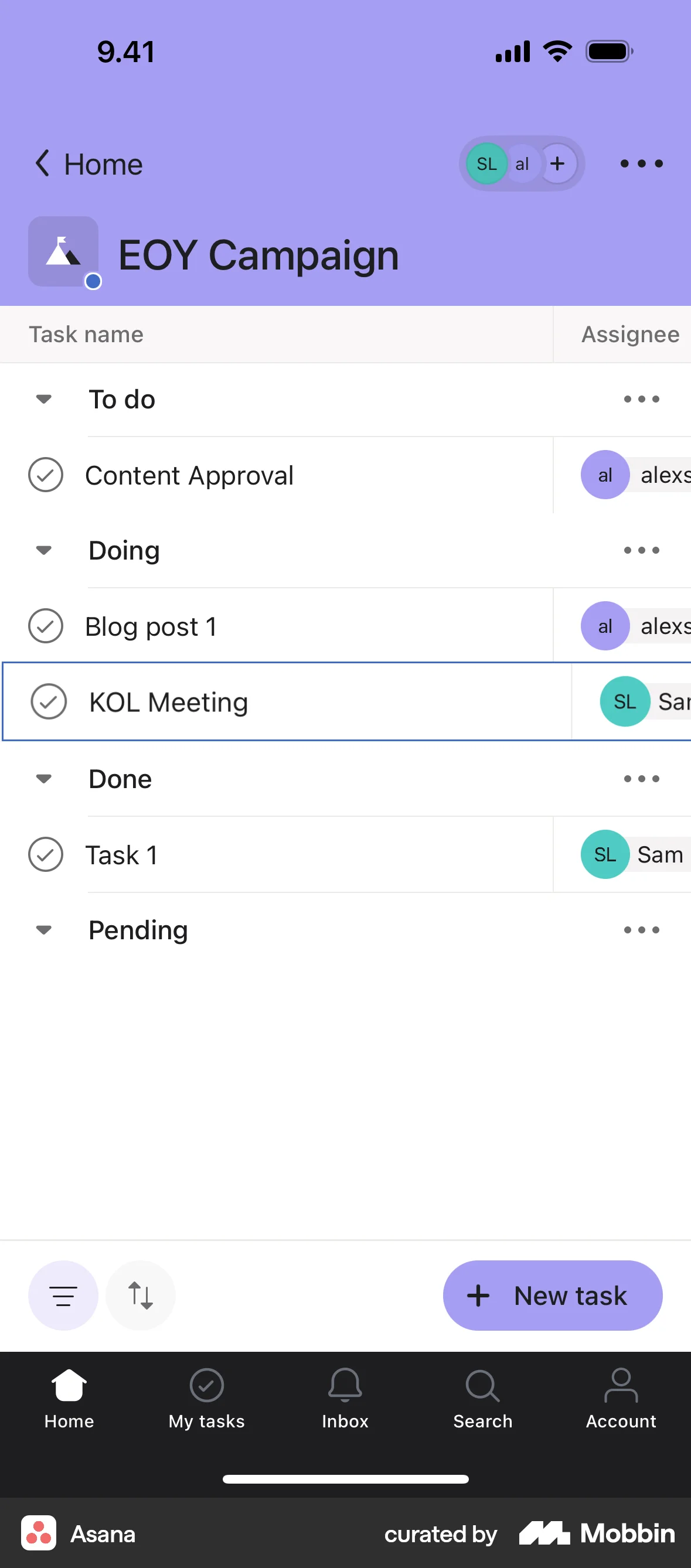Asana iOS Reorder screen