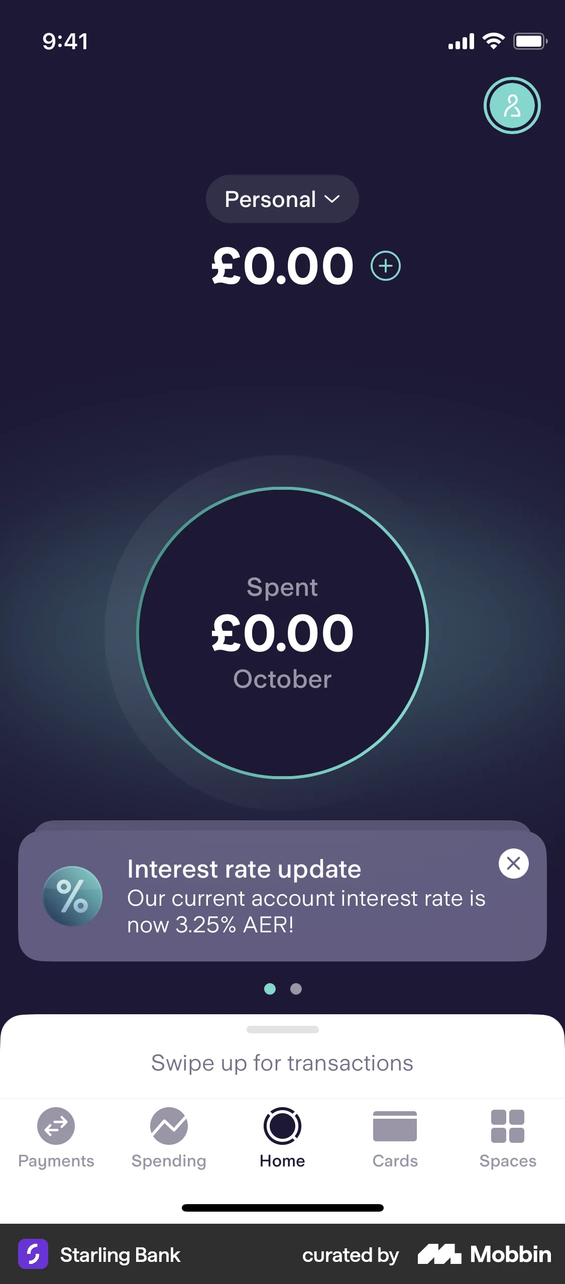 Starling Bank iOS Bank App Design screen