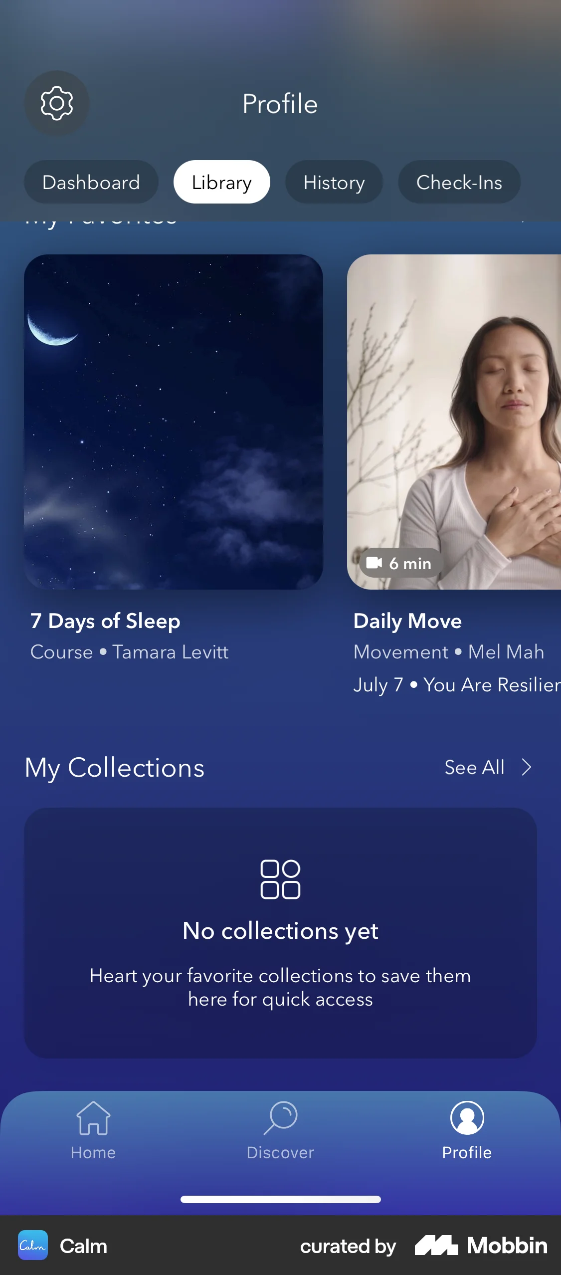 Calm iOS Bookmarks & Collections screen