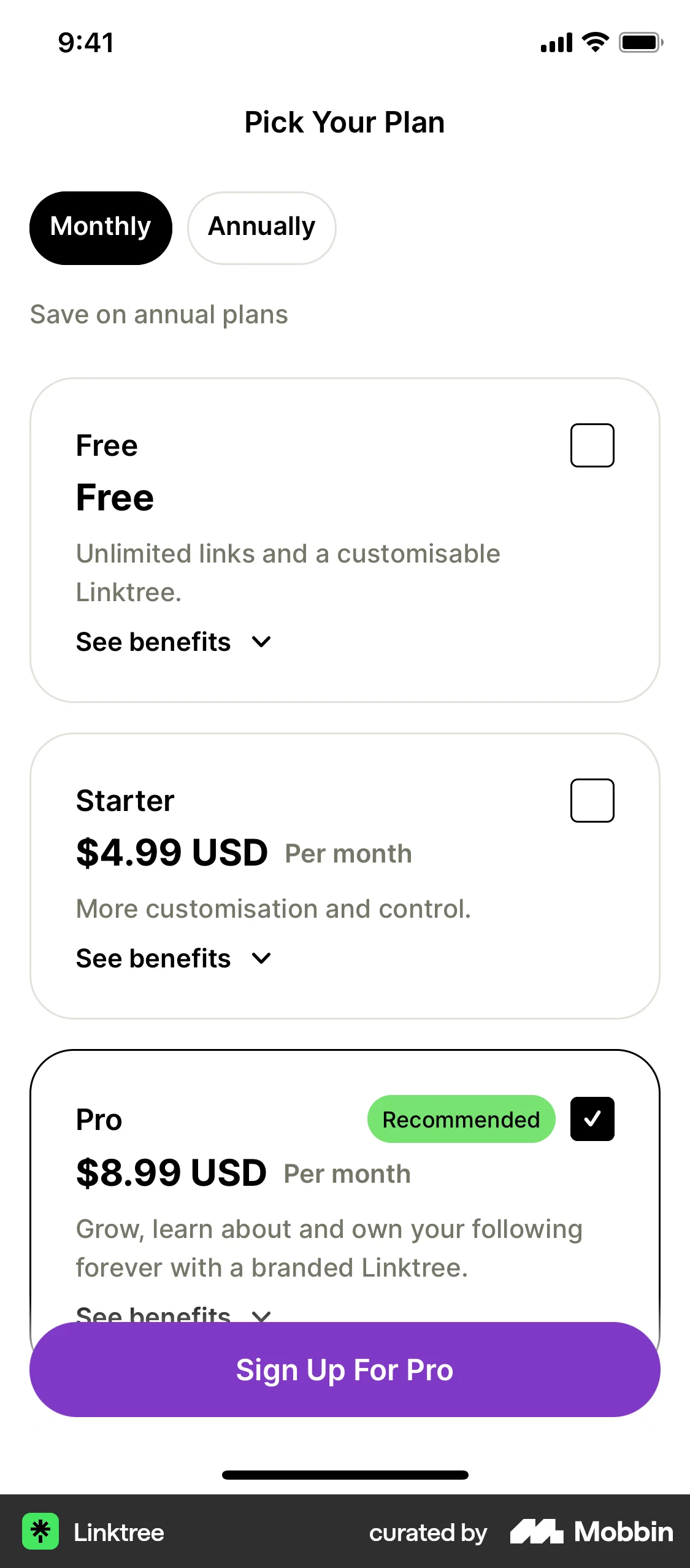 Linktree iOS screen containing Floating Action Button UI element