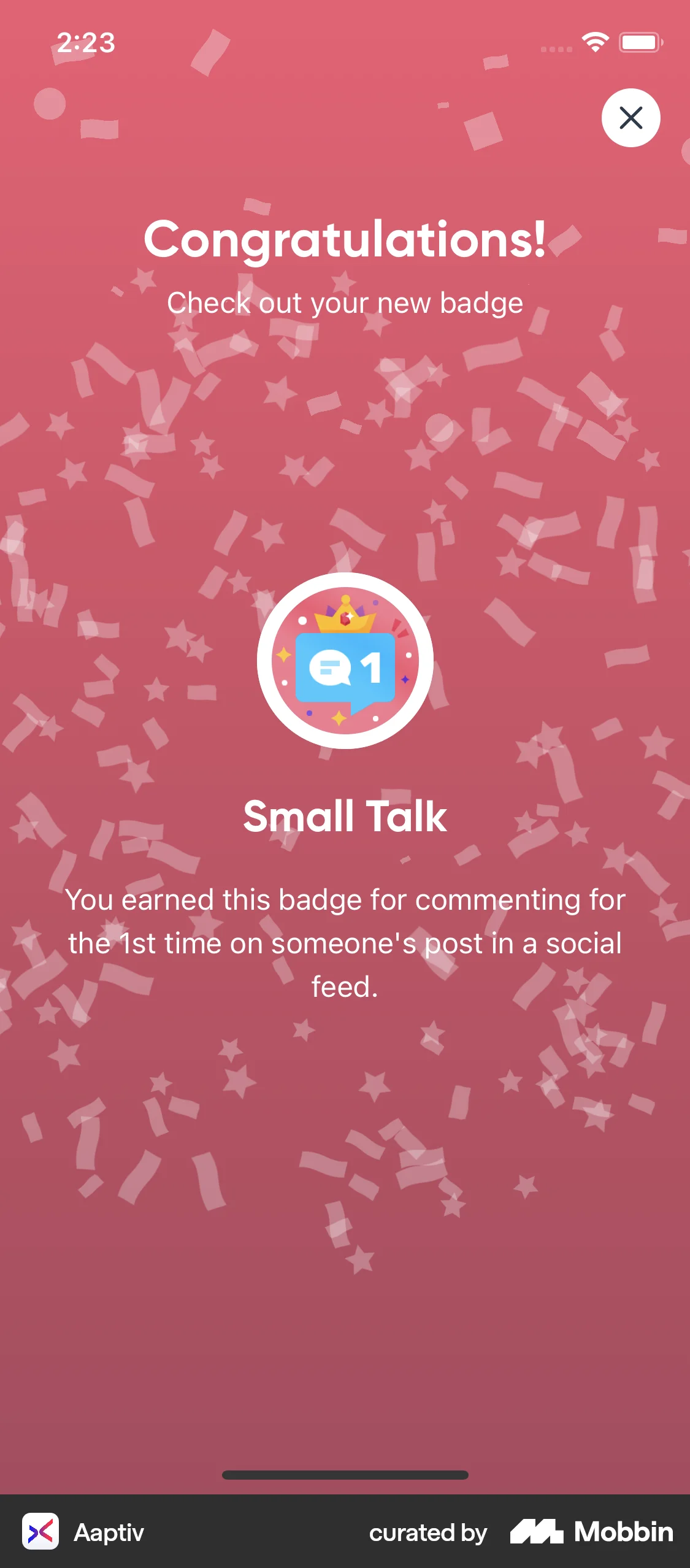 Aaptiv iOS Confetti screen