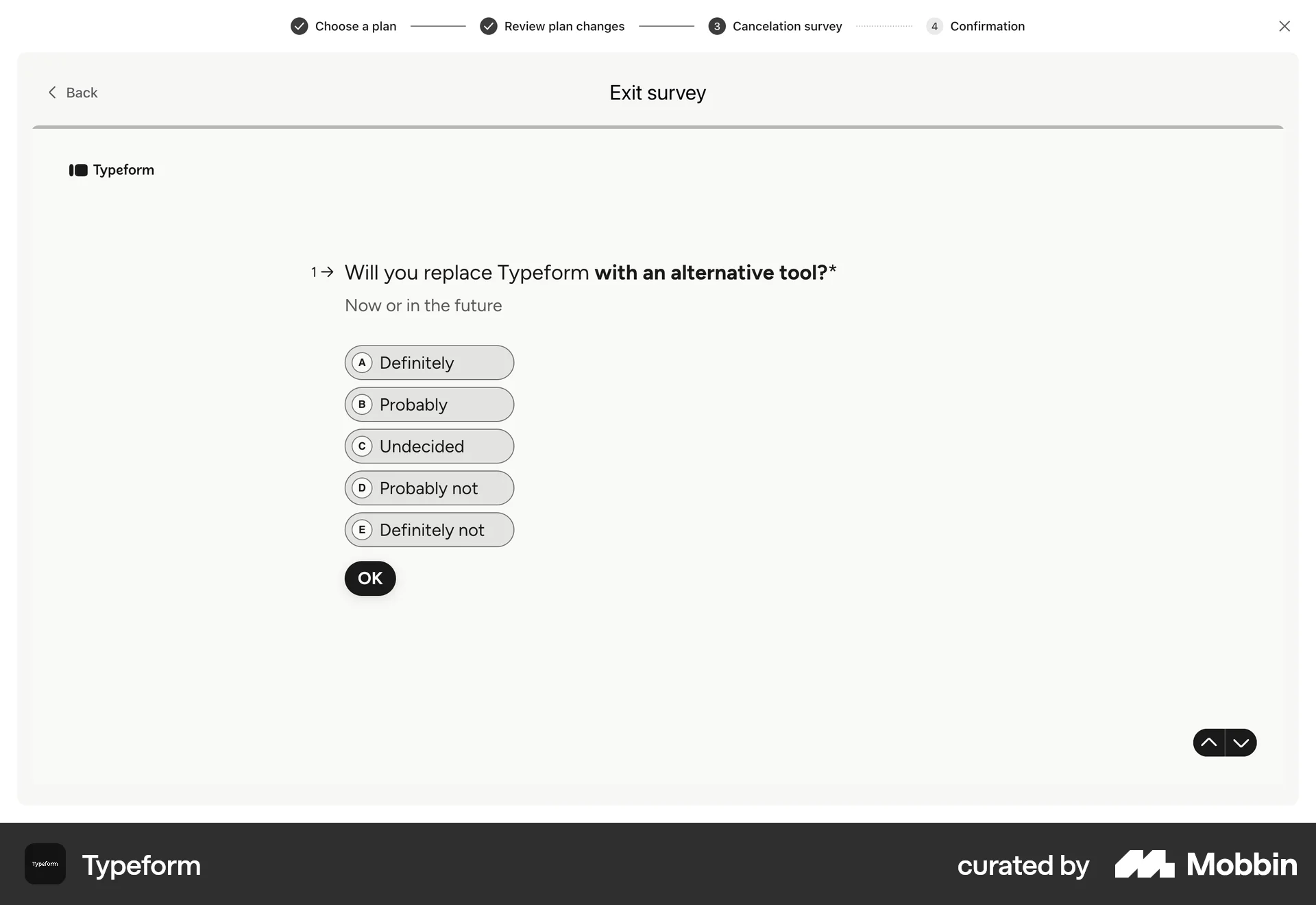 Typeform Web Quiz screen