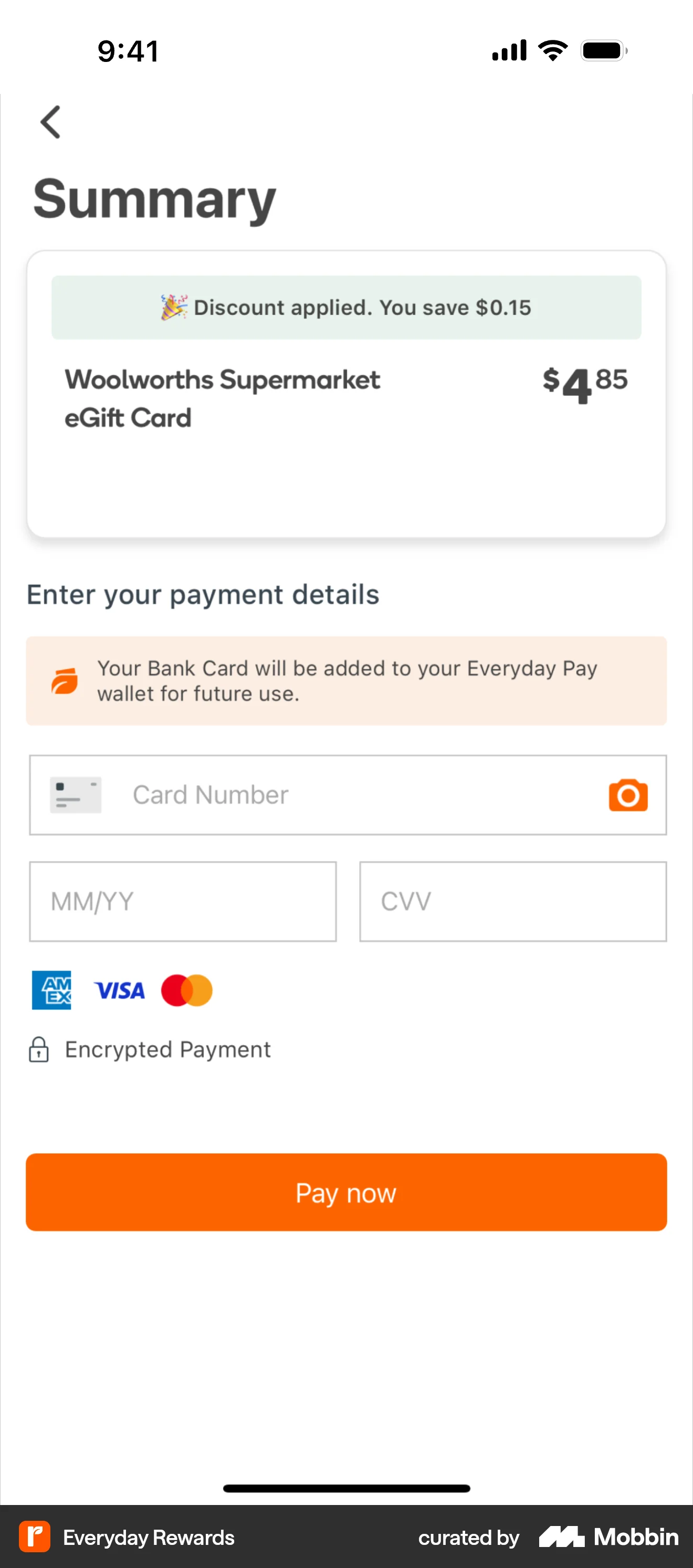 Everyday Rewards iOS Checkout screen