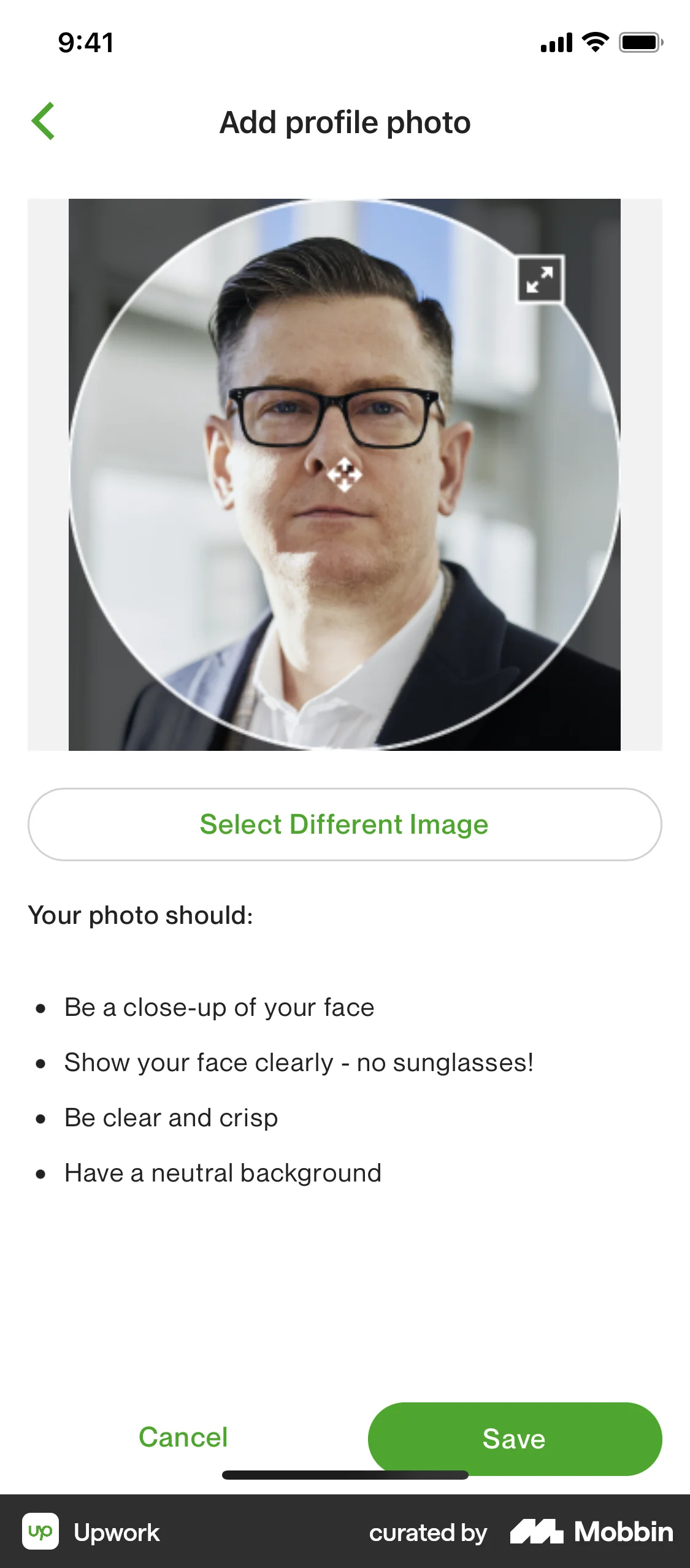 Upwork iOS Account Setup screen