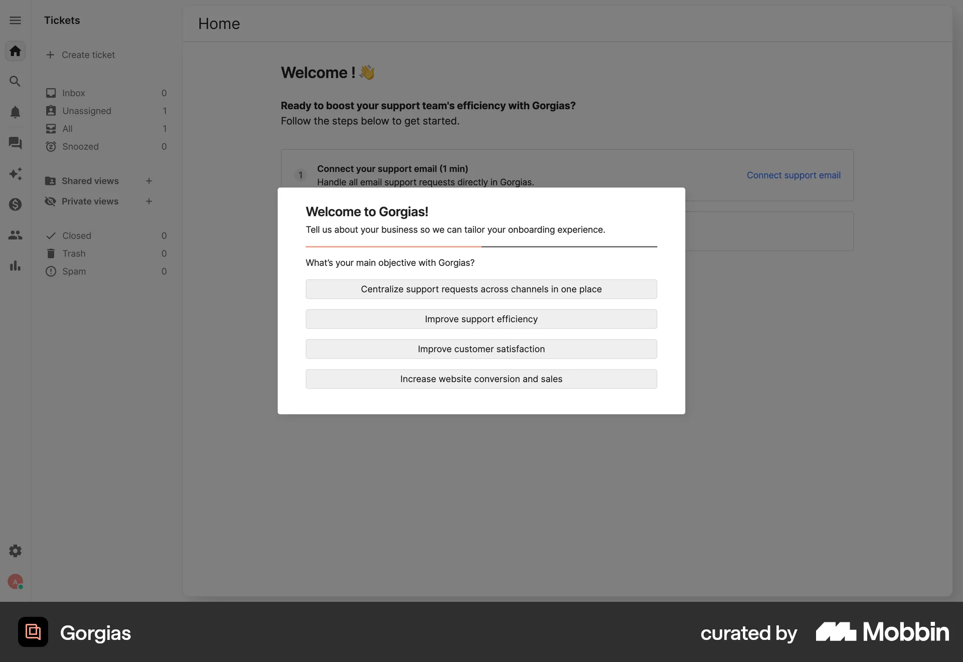 Gorgias Web screen containing Modal UI UI element
