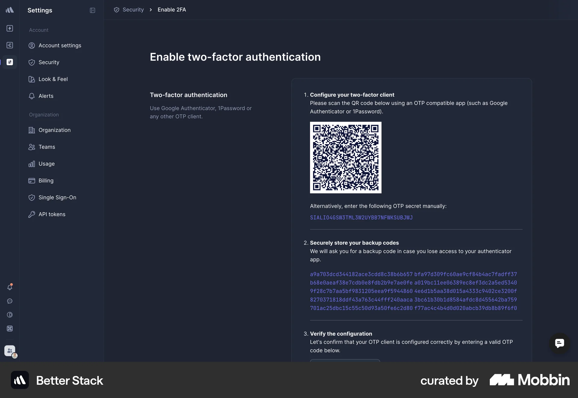 Better Stack Web QR Code screen