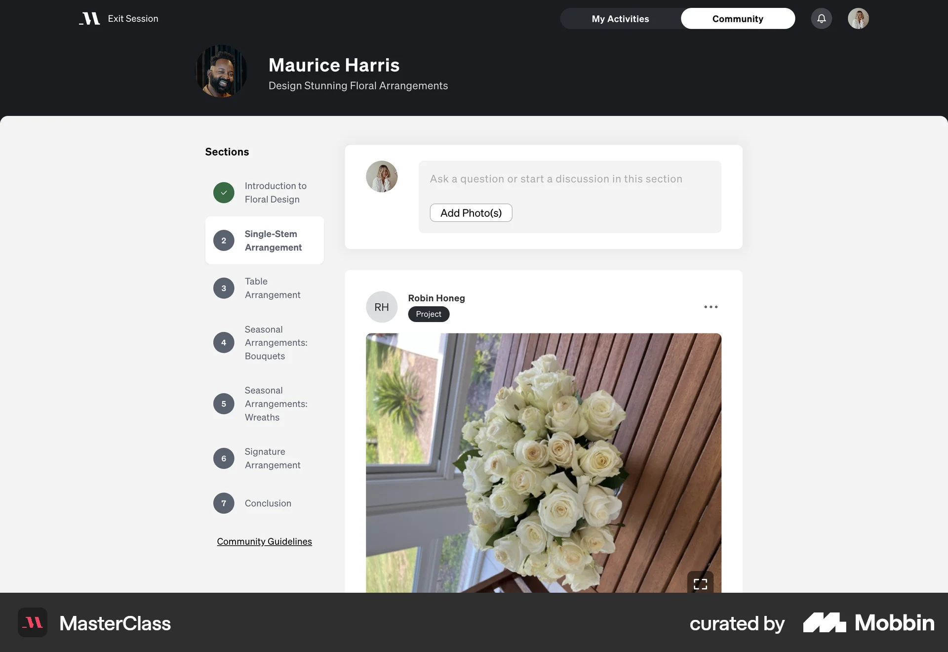 MasterClass Web Social Feed screen