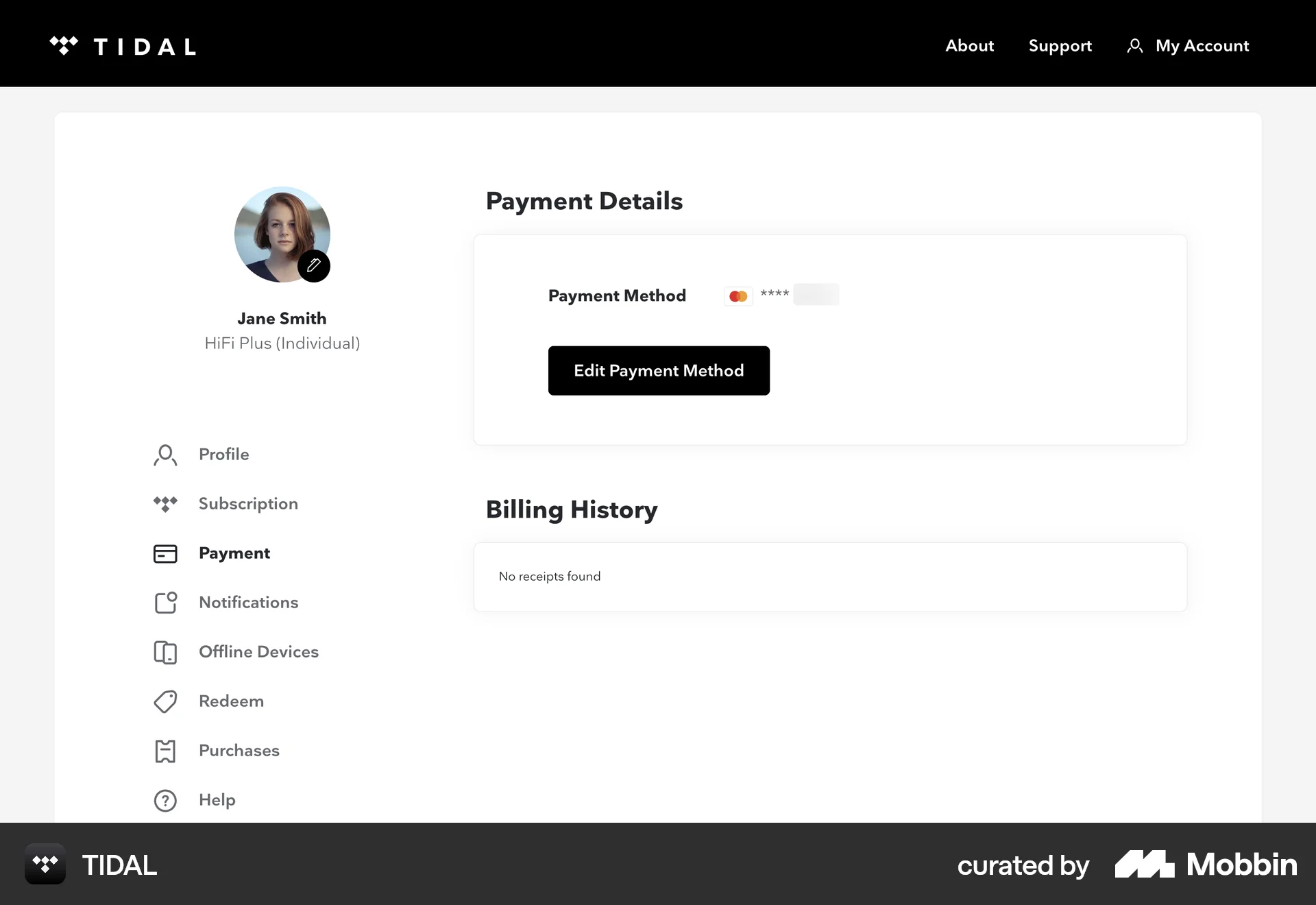 TIDAL Web Order History screen