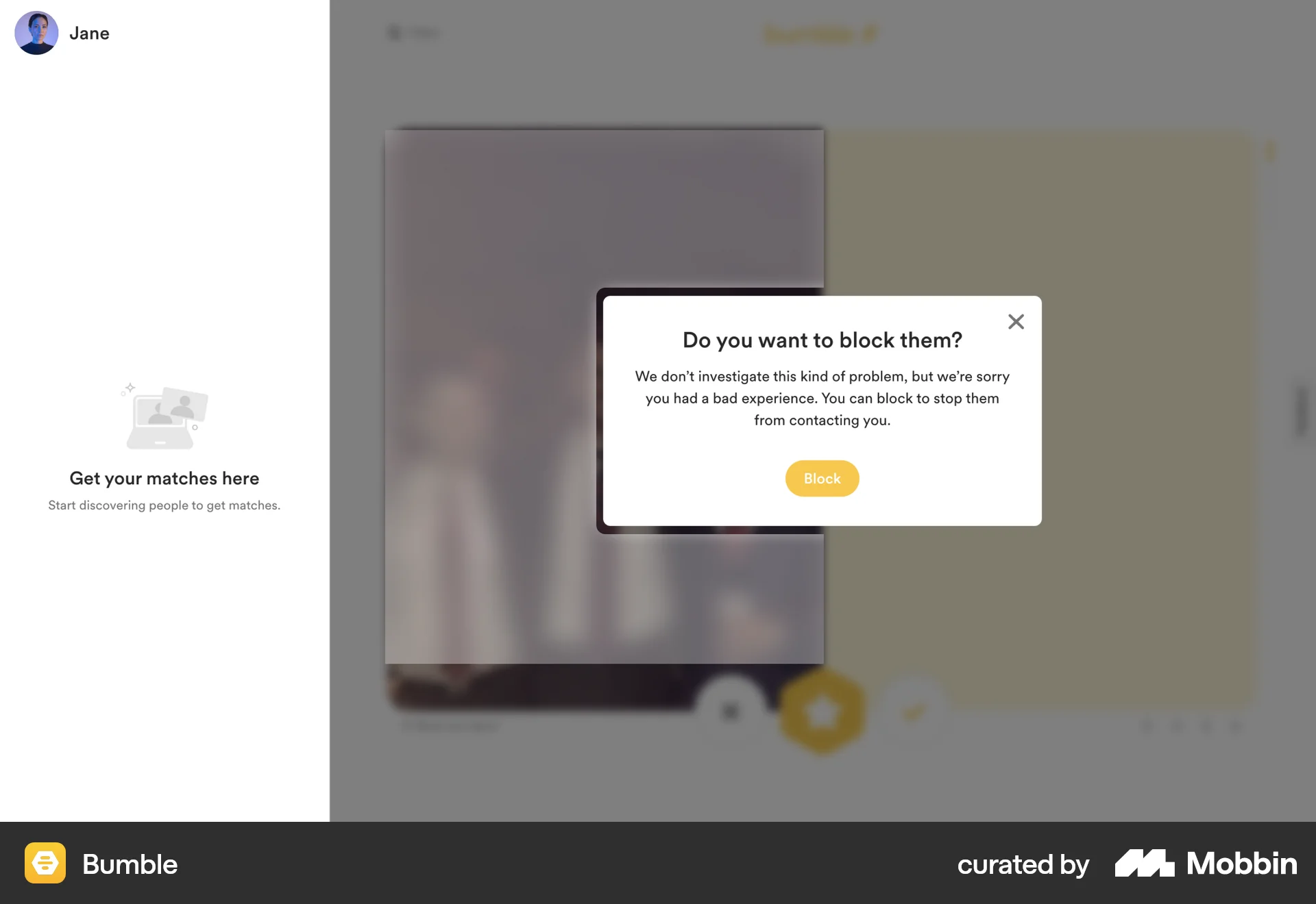 Bumble Web Ban & Block screen